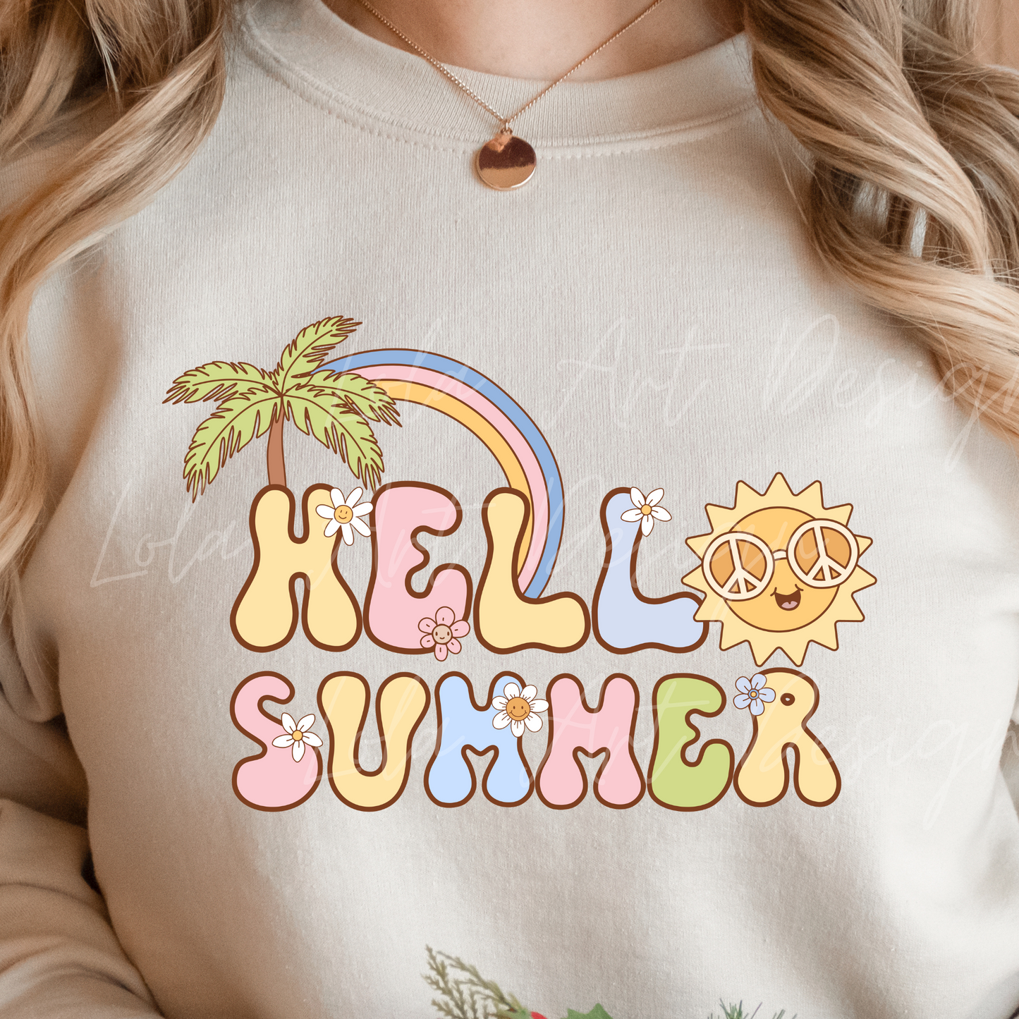 Hello Summer PNG file for sublimation, Pastel Retro Groovy Summer Sublimation