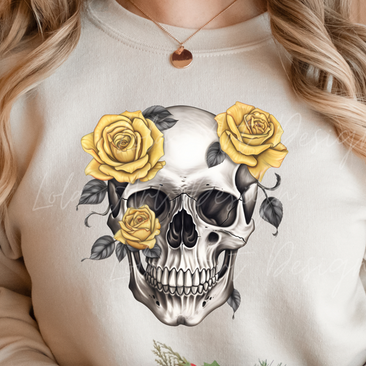 Yellow Roses Skull PNG Sublimation Design, Skull With Roses PNG, Floral Skull Sublimation design download,Skull T-shirt design, Skull Png