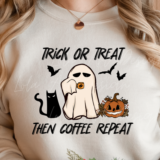 Trick Or Treat The Coffee Repeat Png Sublimation Design, Funny Halloween Spooky Ghosts Pumpkin & Black Cat Sublimation Png, Instant Download