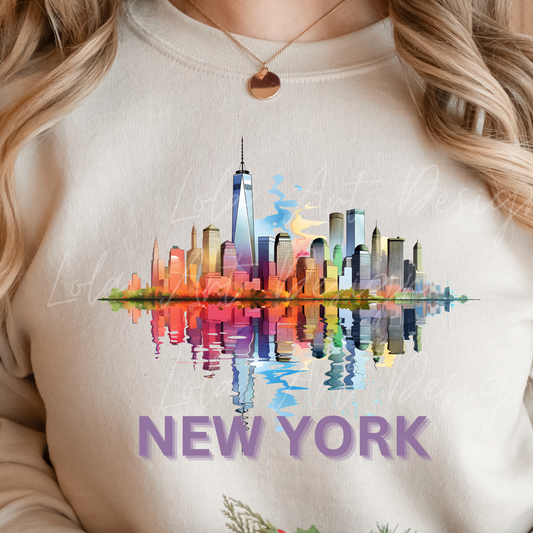 New York Skyline PNG Sublimation Design, Abstract Manhattan Colorful TShirt Design, NYC USA Png Design For T Shirts, Digital Download