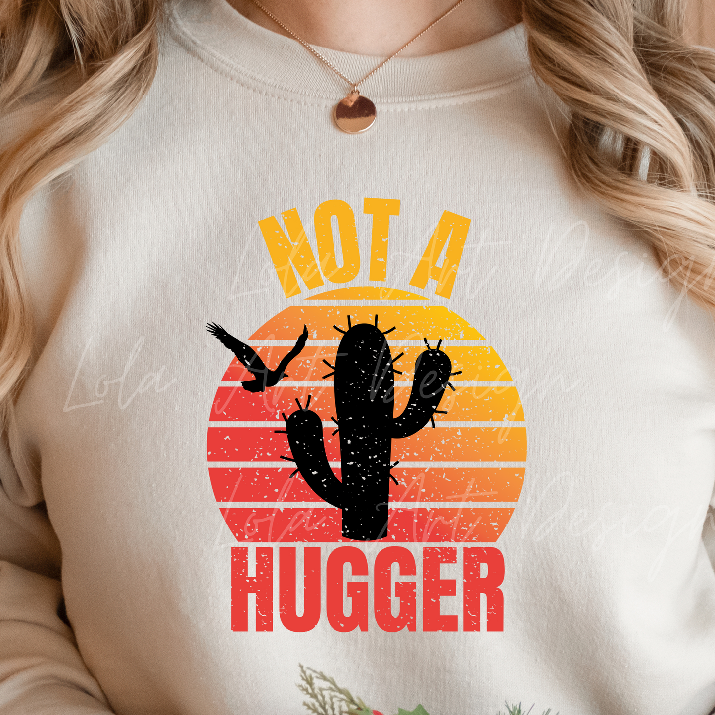 Not a Hugger Png, Retro PNG file for sublimation, Cactus Png Sublimate design download, T-shirt design, Distressed Sunset, Digital Download