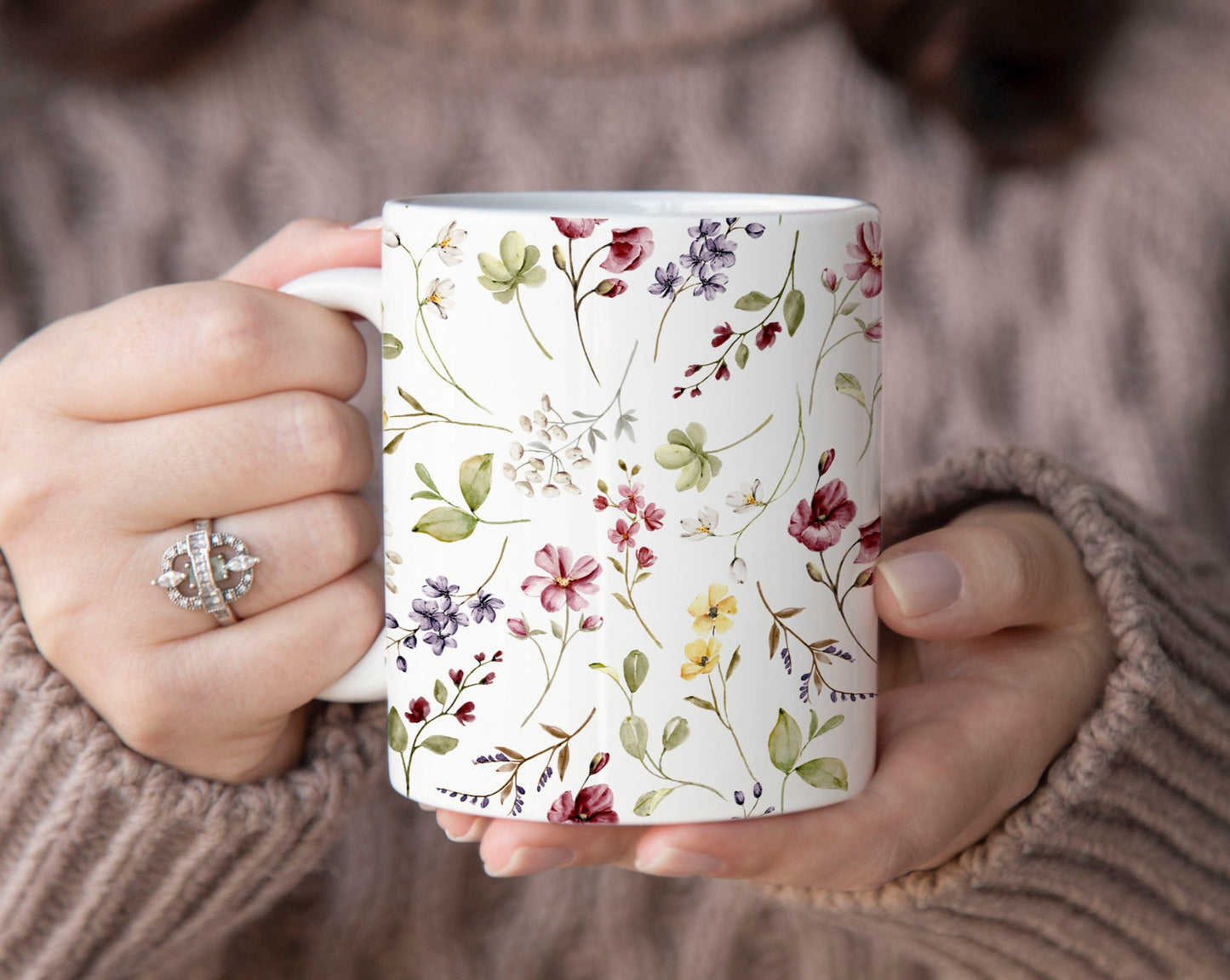 Boho Pressed Flowers Coffee Mug, Watercolor Flowers Mug, Botanical Tea Cup, Gentle Watercolor Floral Mug, Flower Garden Mug Gift For Her