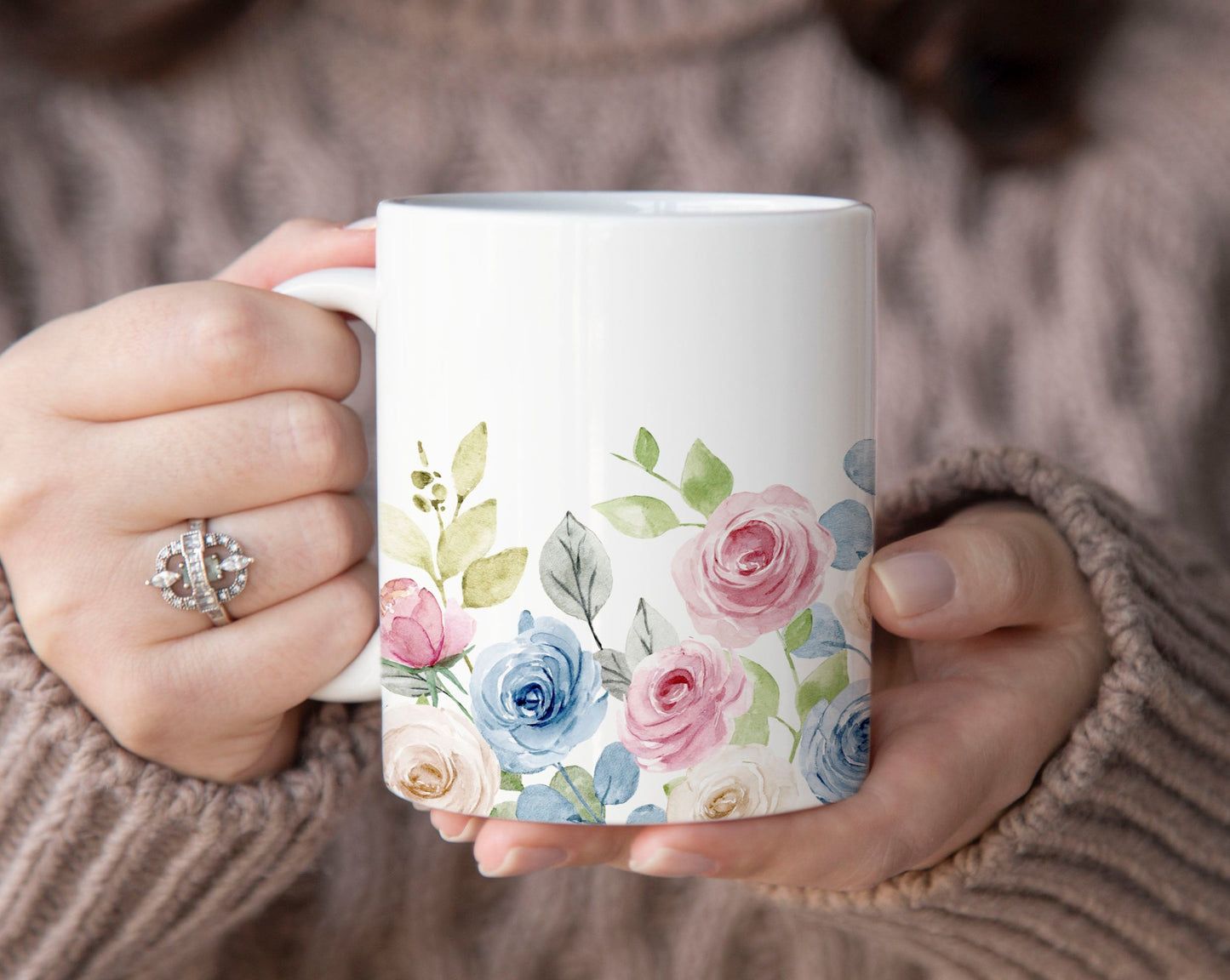 Watercolor Pastel Roses Ceramic Coffee Mug