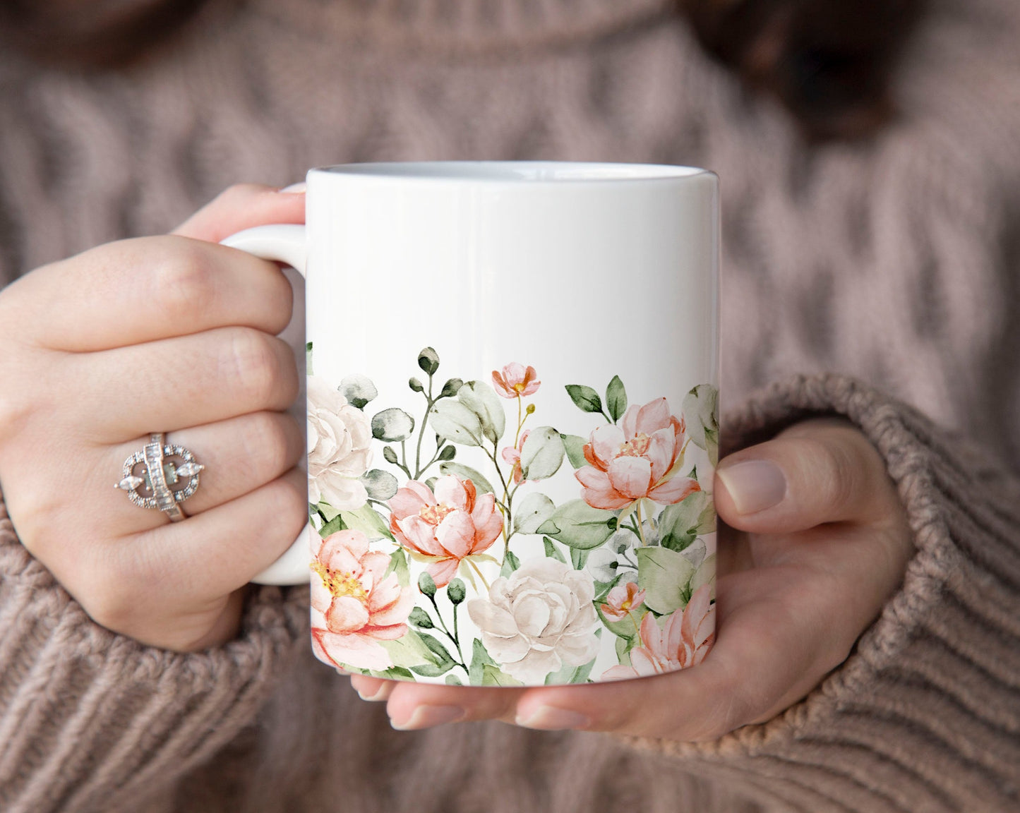 Watercolor Roses Floral Ceramic Coffee Mug