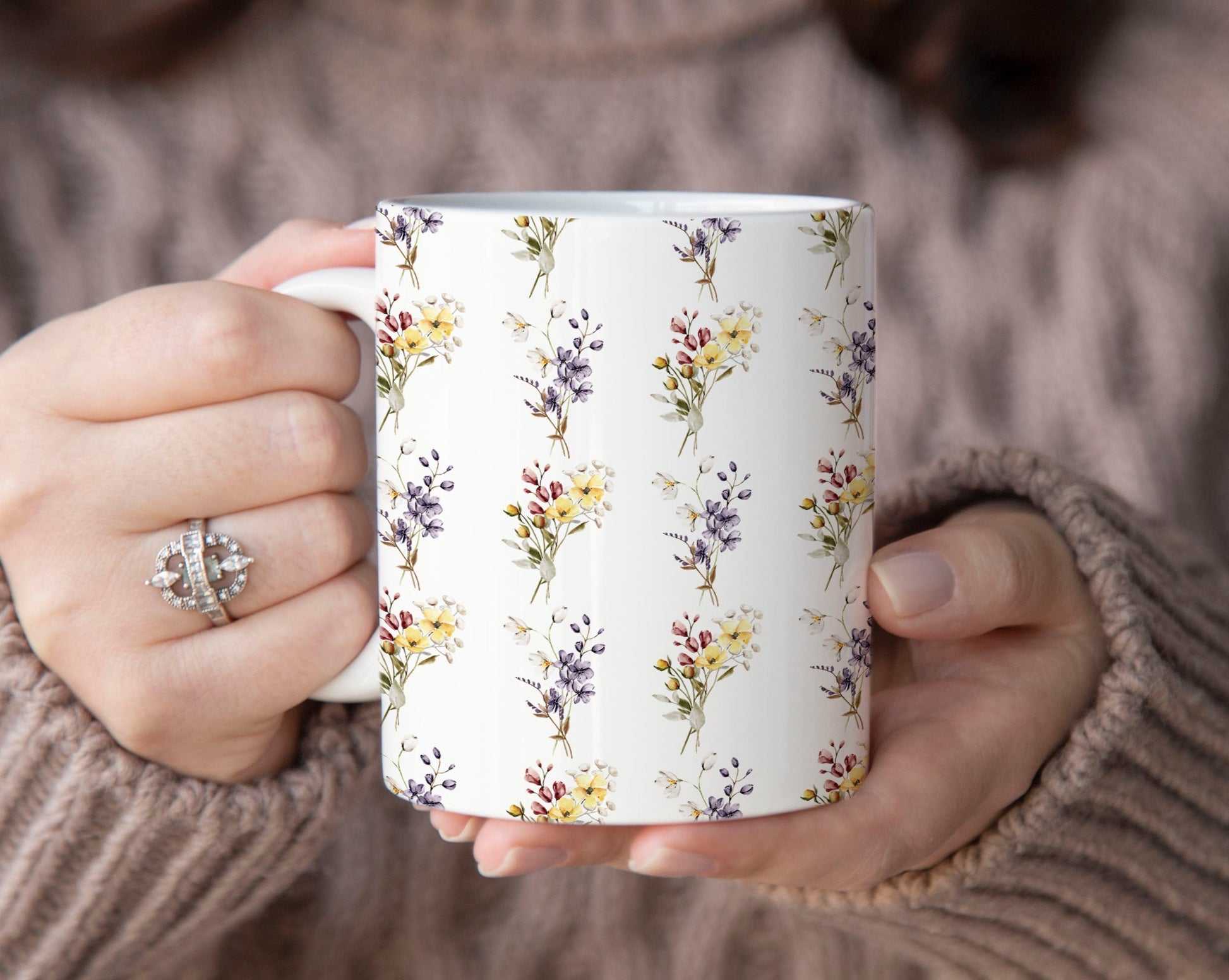 Boho Pressed Flowers Coffee Mug, Watercolor Flowers Mug, Botanical Tea Cup, Gentle Watercolor Floral Mug, Flower Garden Mug Gift For Her