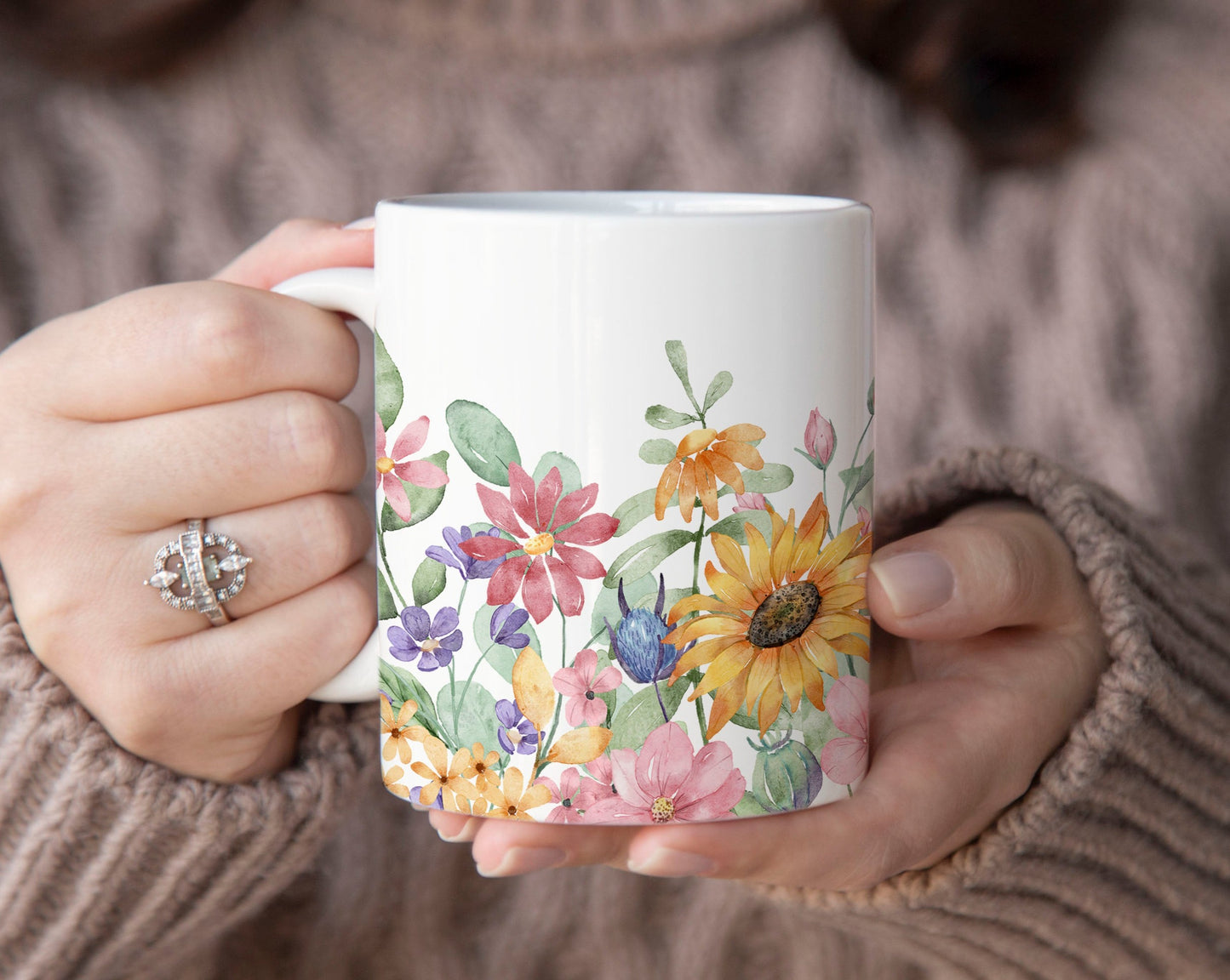 Watercolor Pastel Roses Ceramic Coffee Mug