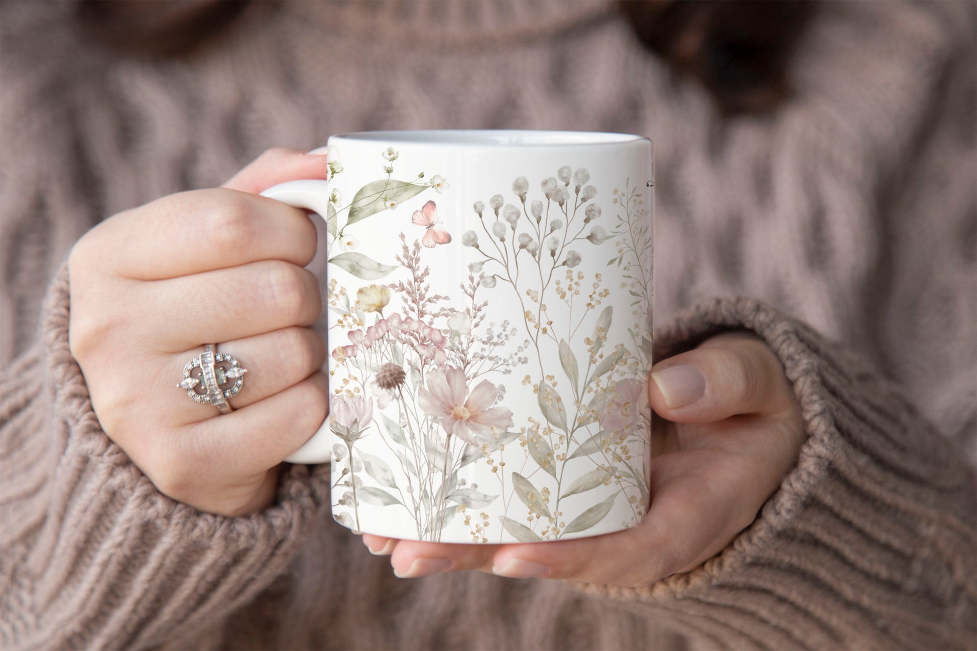 Watercolor Pink flowers Ceramic Coffee Mug