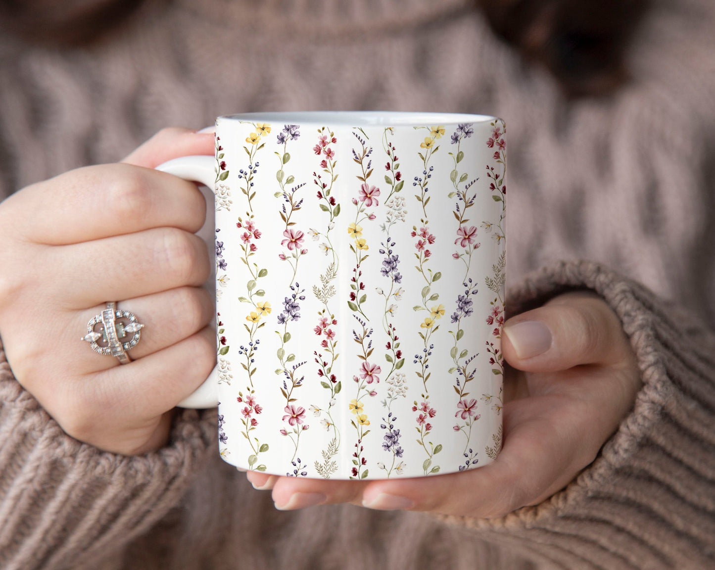 Boho Pressed Flowers Coffee Mug, Watercolor Flowers Mug, Botanical Tea Cup, Gentle Watercolor Floral Mug, Flower Garden Mug Gift For Her