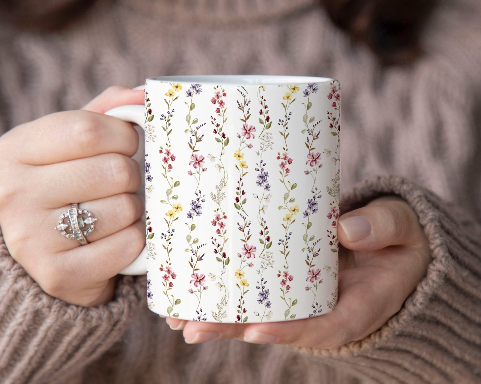 Boho Pressed Flowers Coffee Mug, Watercolor Flowers Mug, Botanical Tea Cup, Gentle Watercolor Floral Mug, Flower Garden Mug Gift For Her