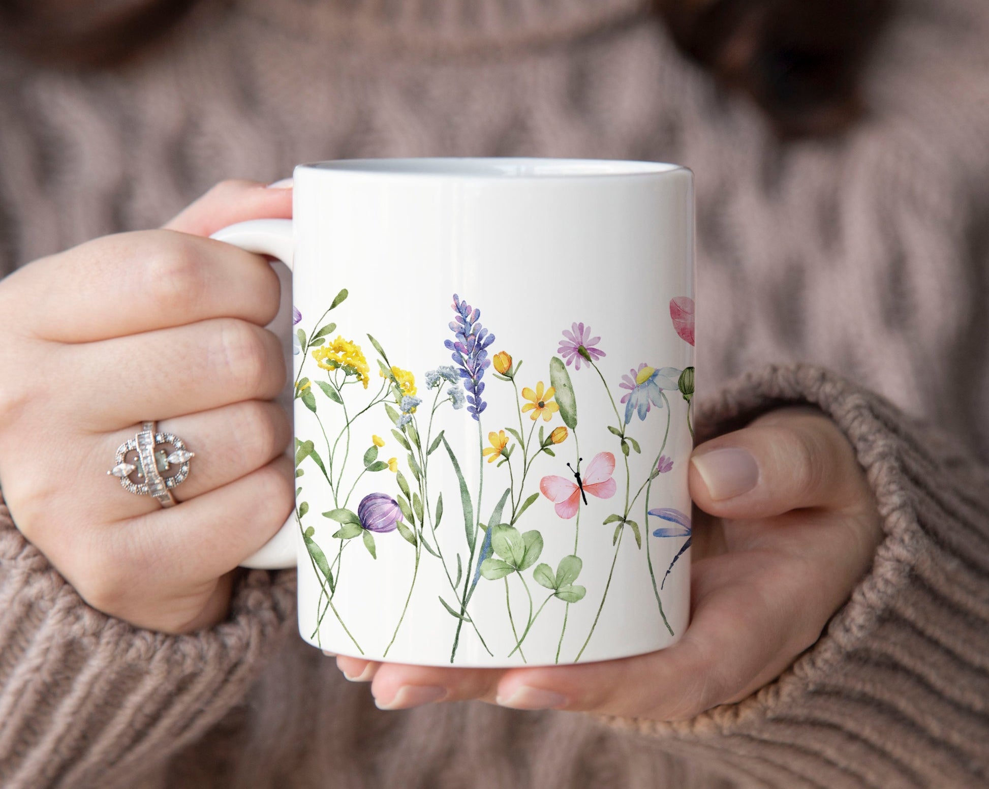 Watercolor Pastel Floral Ceramic Coffee Mug