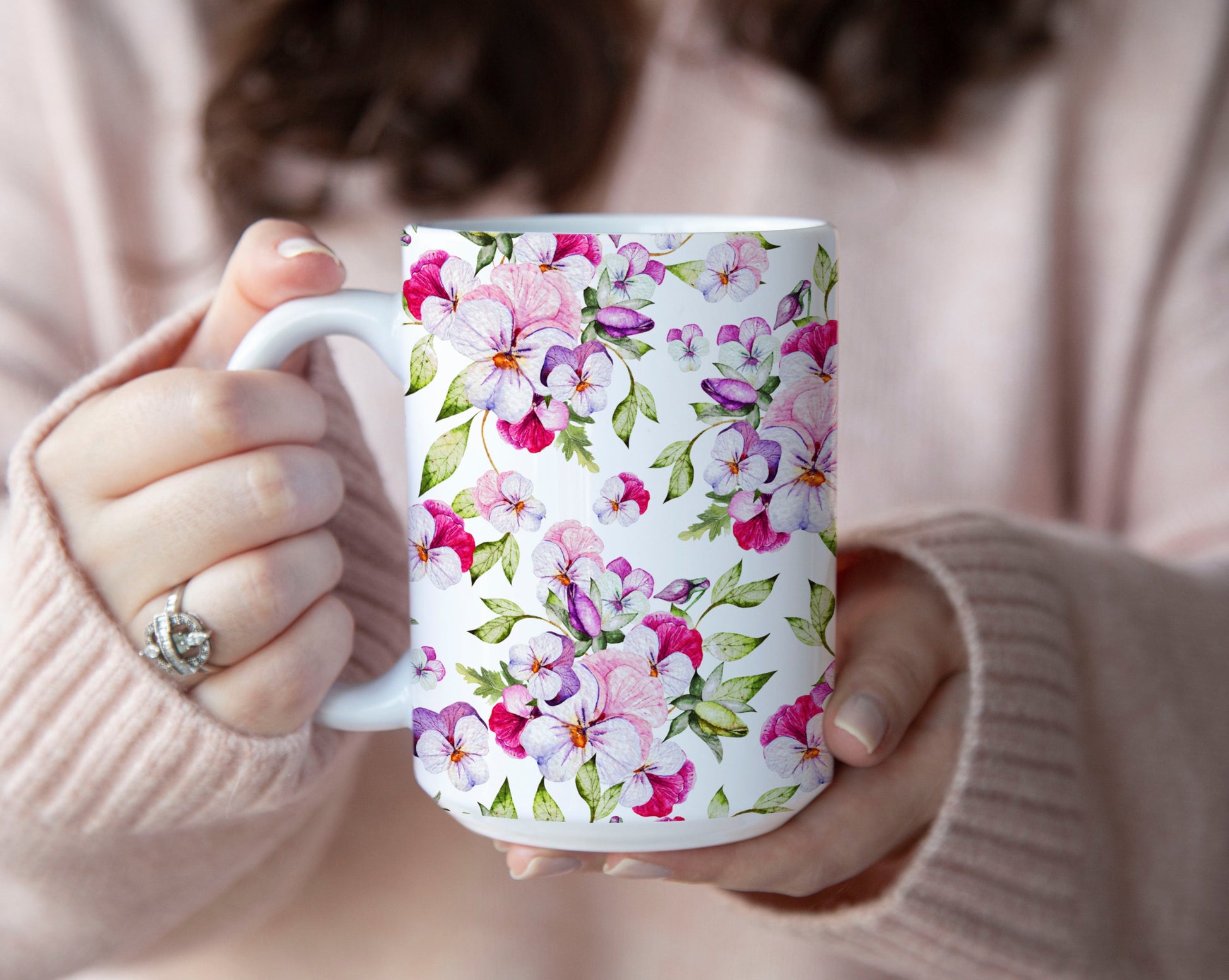  Colorful Watercolor Pansy Flowers Ceramic Coffee Mug