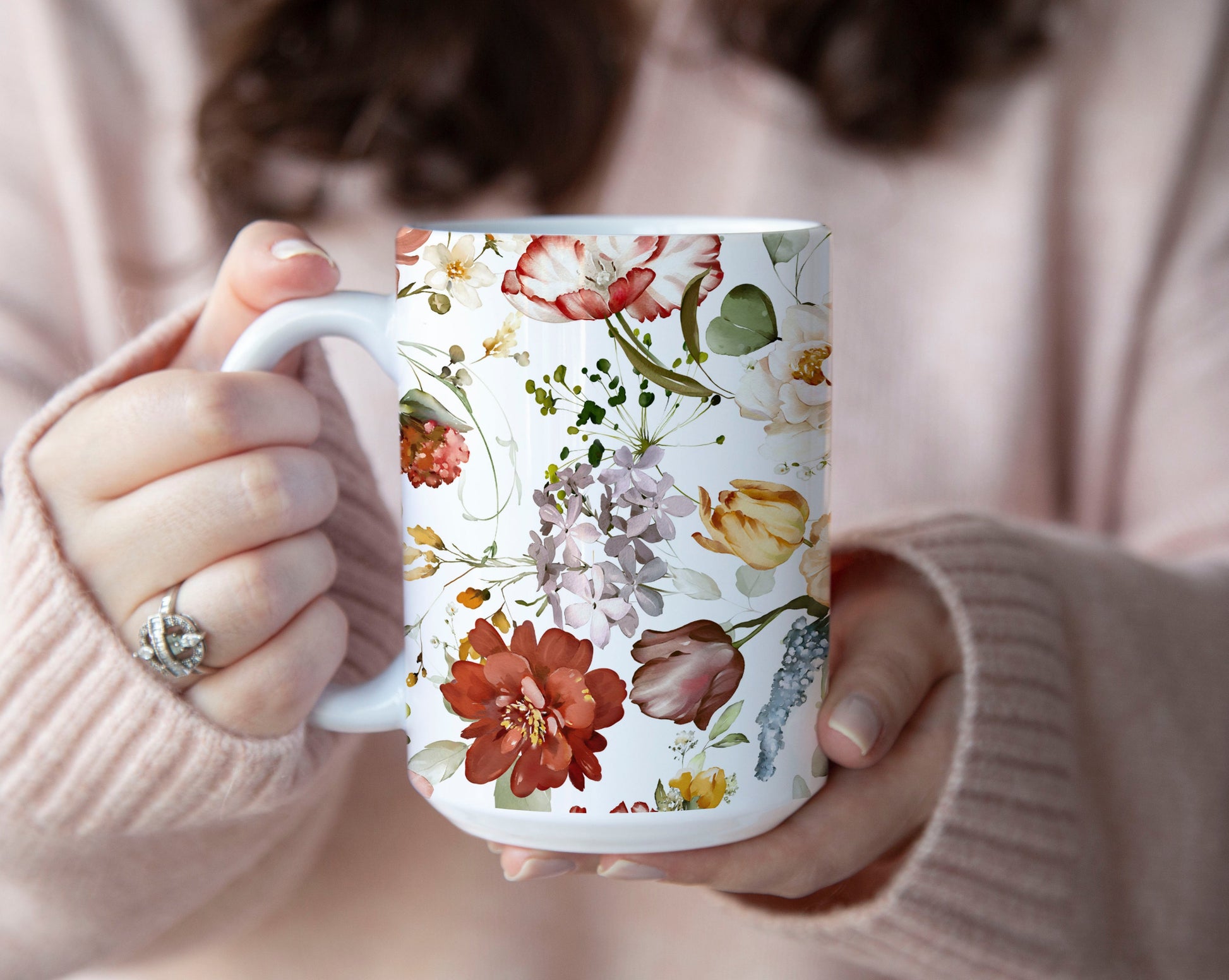 Fall Colors Watercolor Wildflowers Ceramic Coffee Mug