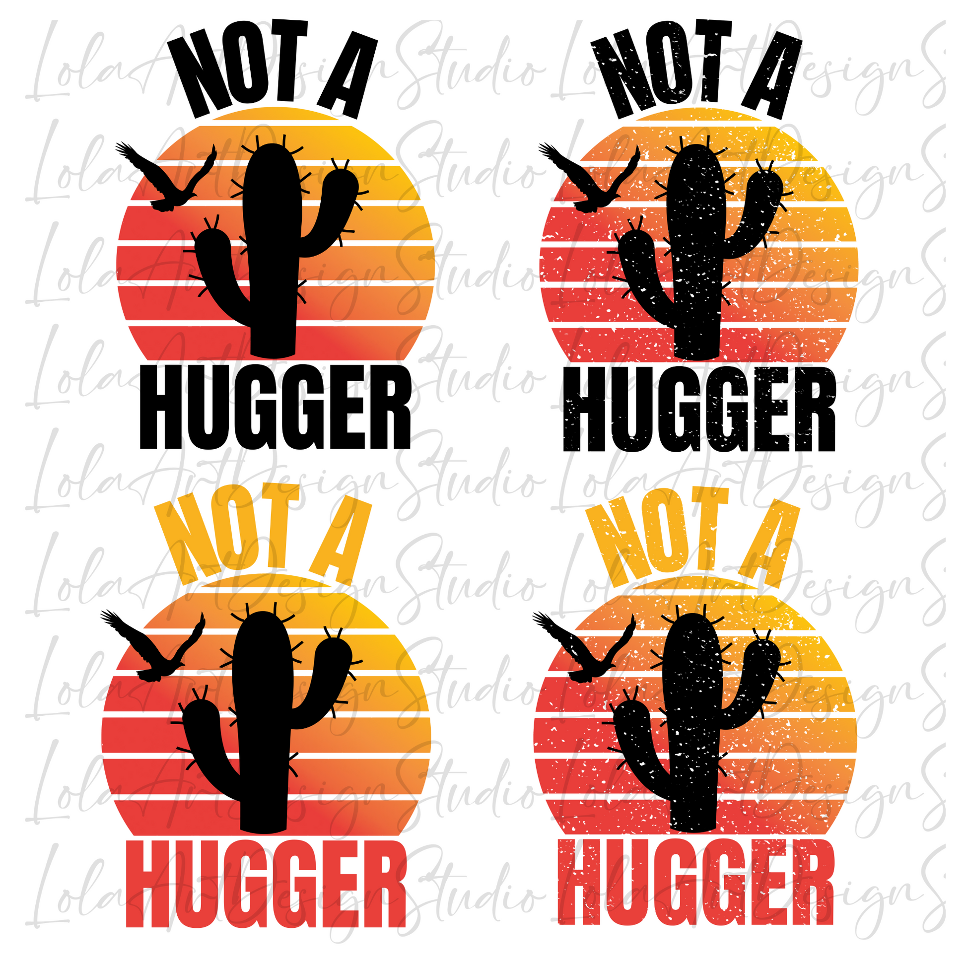 Not a Hugger Png, Retro PNG file for sublimation, Cactus Png Sublimate design download, T-shirt design, Distressed Sunset, Digital Download