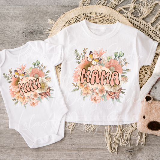 Pink Floral Mama & Mini PNG Sublimation Design Download, Mother Daughter Png