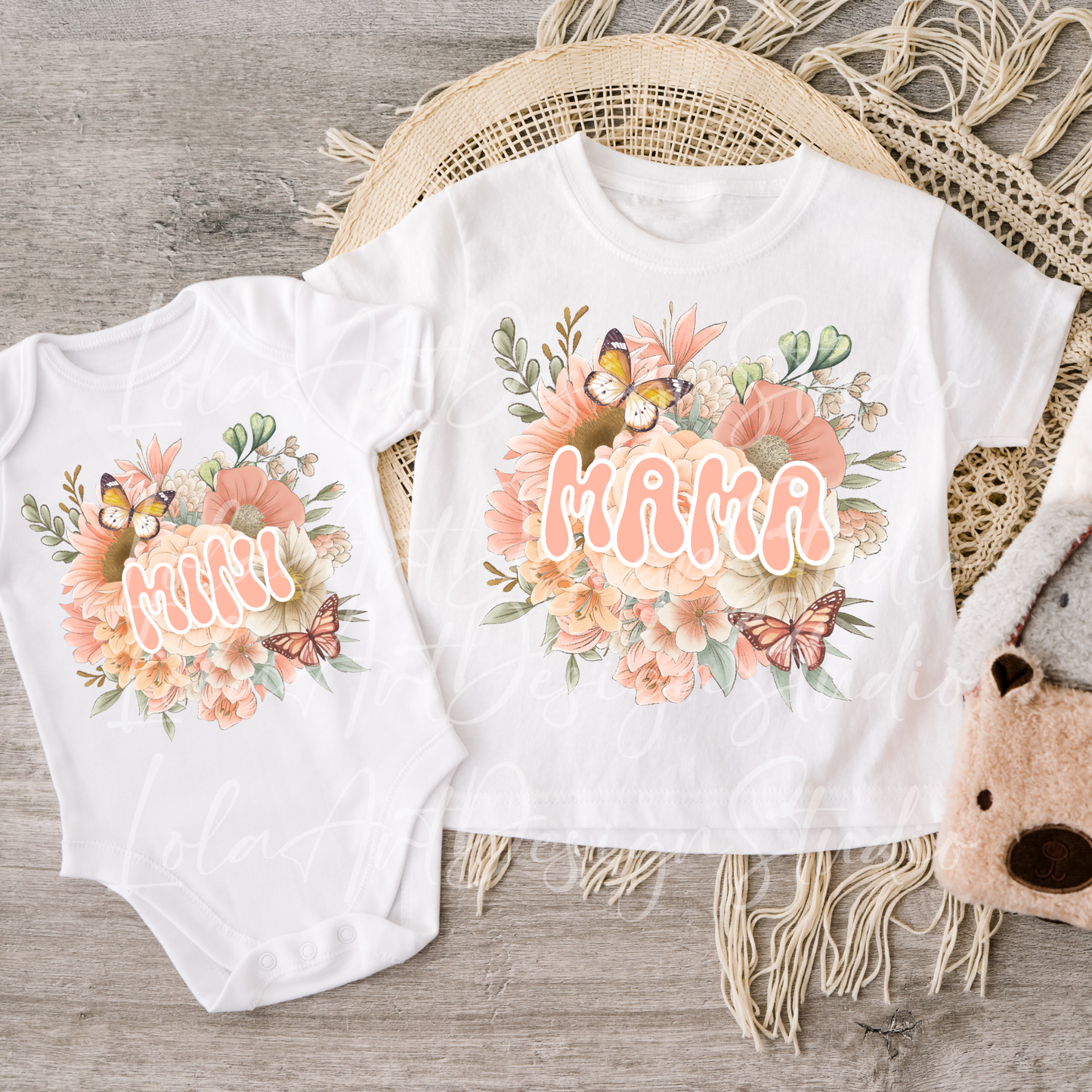 Floral Mama & Mini PNG Sublimation Design Download, Pink Mother Daughter Png