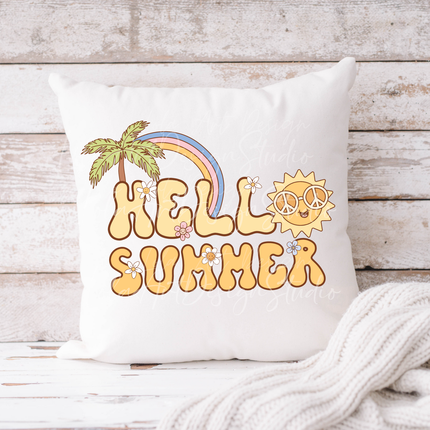 Hello Summer PNG file for sublimation, Retro Groovy Summer Sublimation