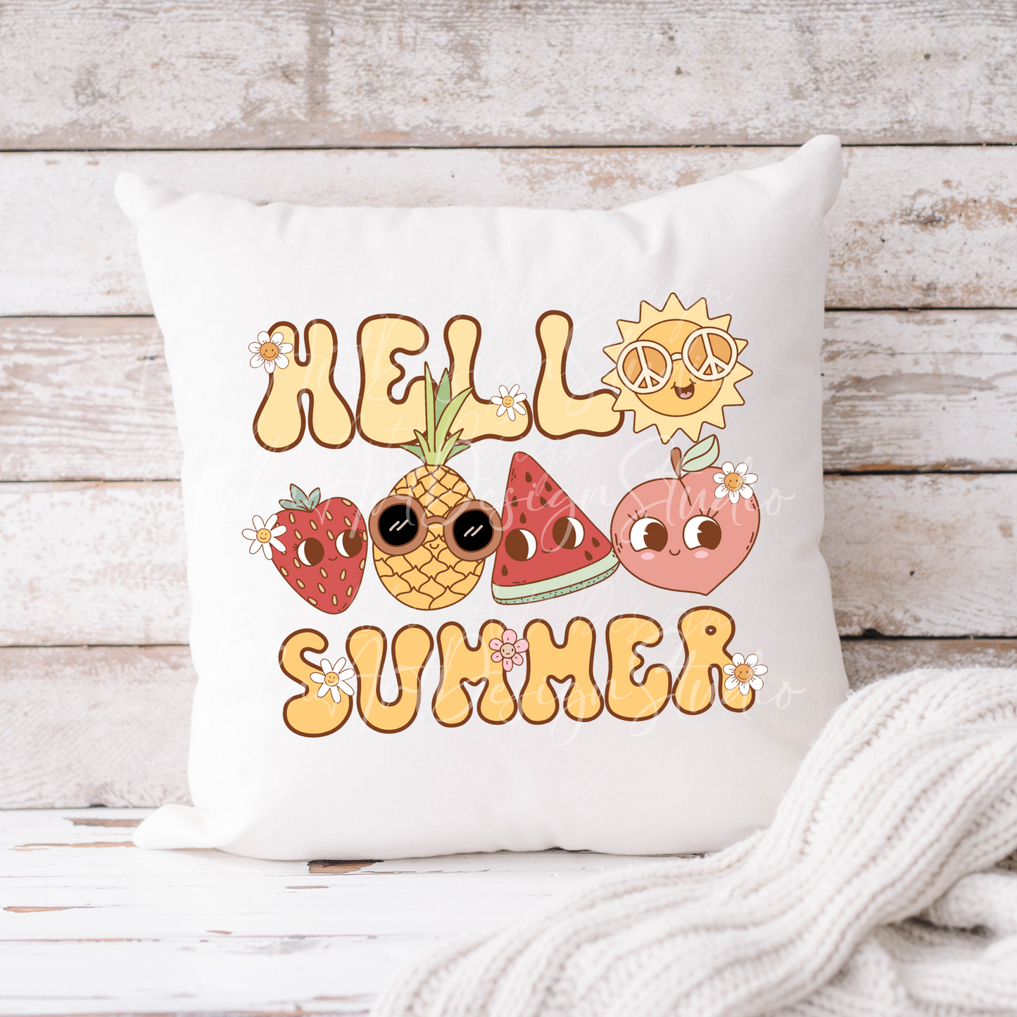 Hello Summer PNG file for sublimation, Retro Groovy Summer Fruit Sublimation