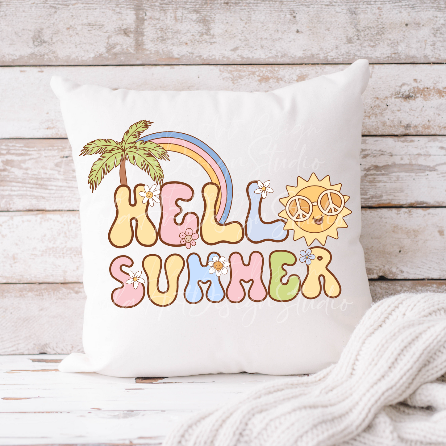 Hello Summer PNG file for sublimation, Pastel Retro Groovy Summer Sublimation