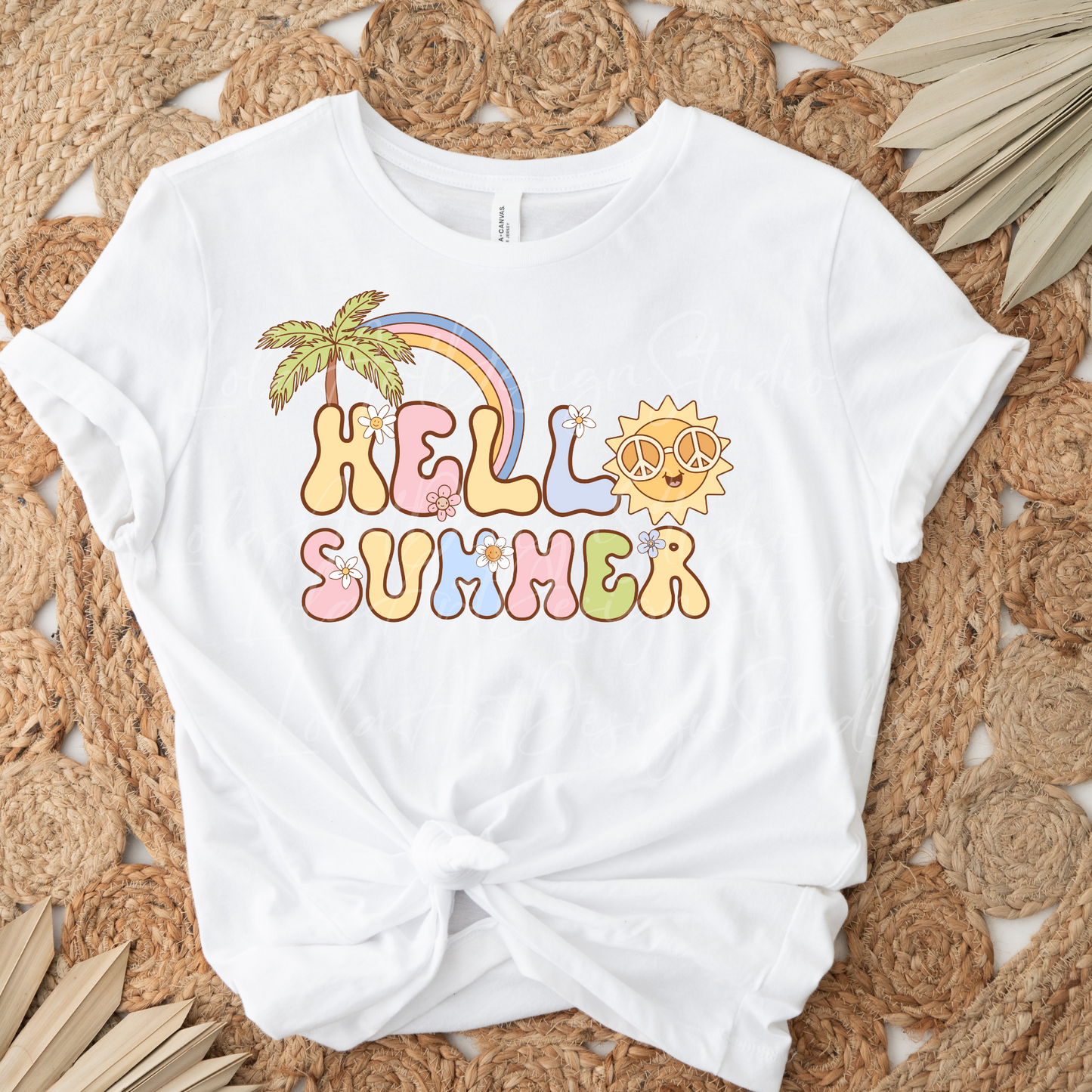 Hello Summer PNG file for sublimation, Pastel Retro Groovy Summer Sublimation