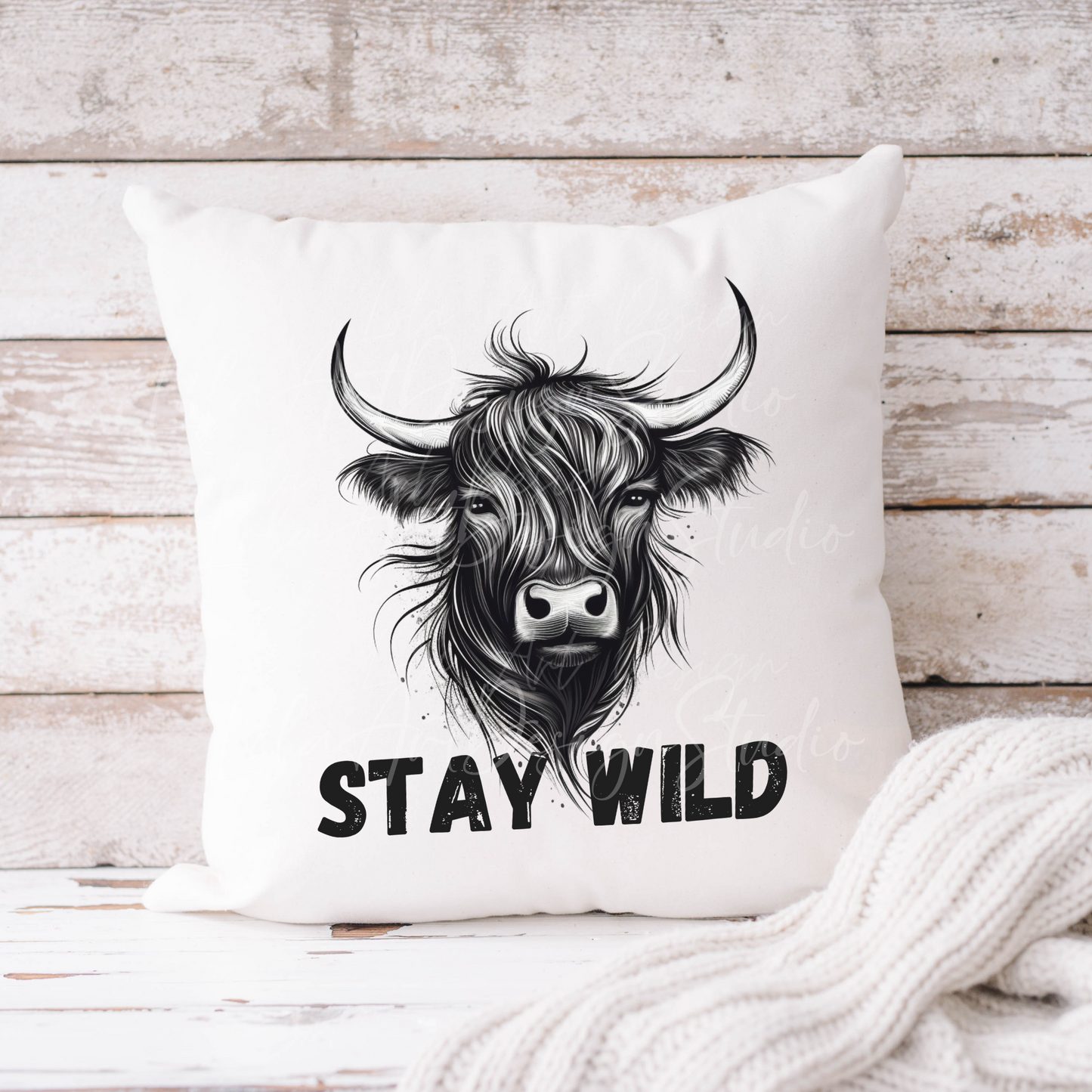 Stay Wild Highland Cow PNG Sublimation Design, Transparent Background Black Highland Cow Png For Sublimation