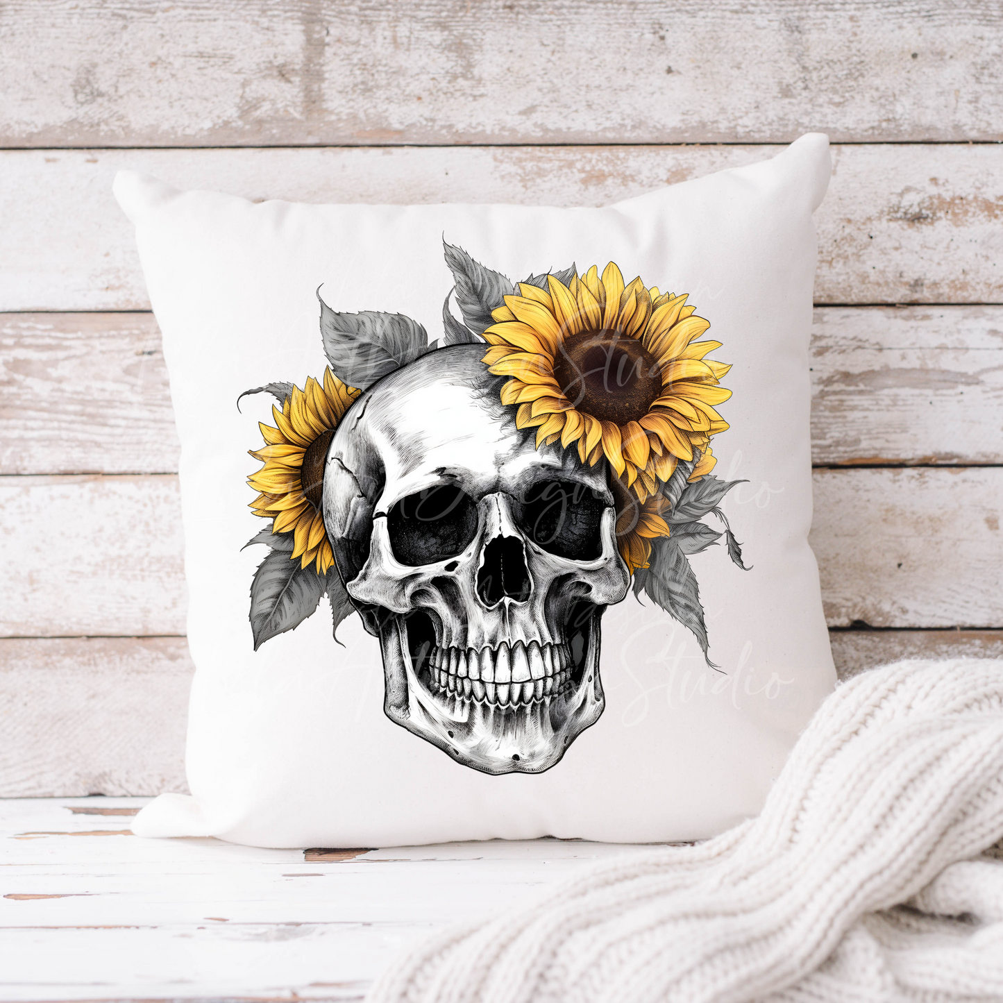 Sunflower Skull PNG Sublimation Design, Skull With Sunflowers PNG, Floral Skull Sublimation design download,Skull T-shirt design, Skull Png