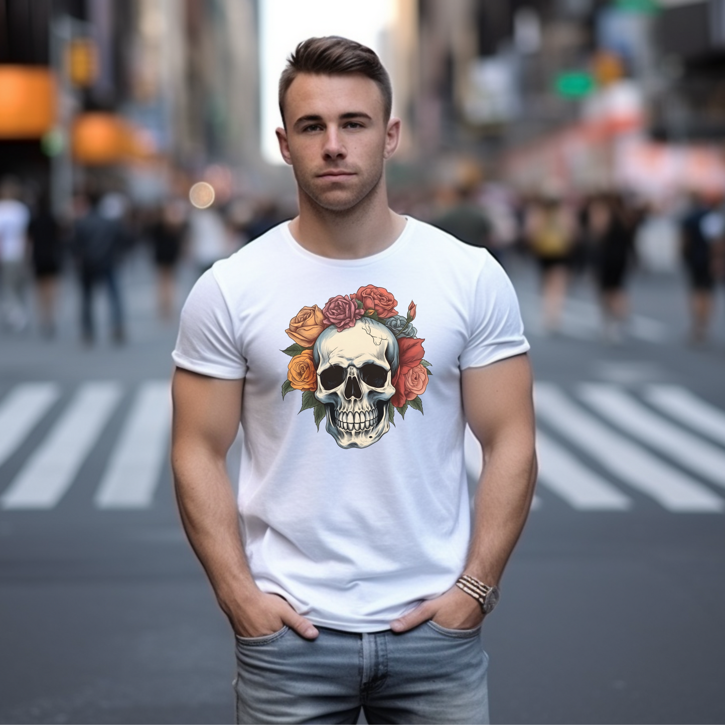 Colorful Roses Skull PNG Sublimation Design, Skull With Roses PNG, Floral Skull Sublimation design download,Skull T-shirt design, Skull Png