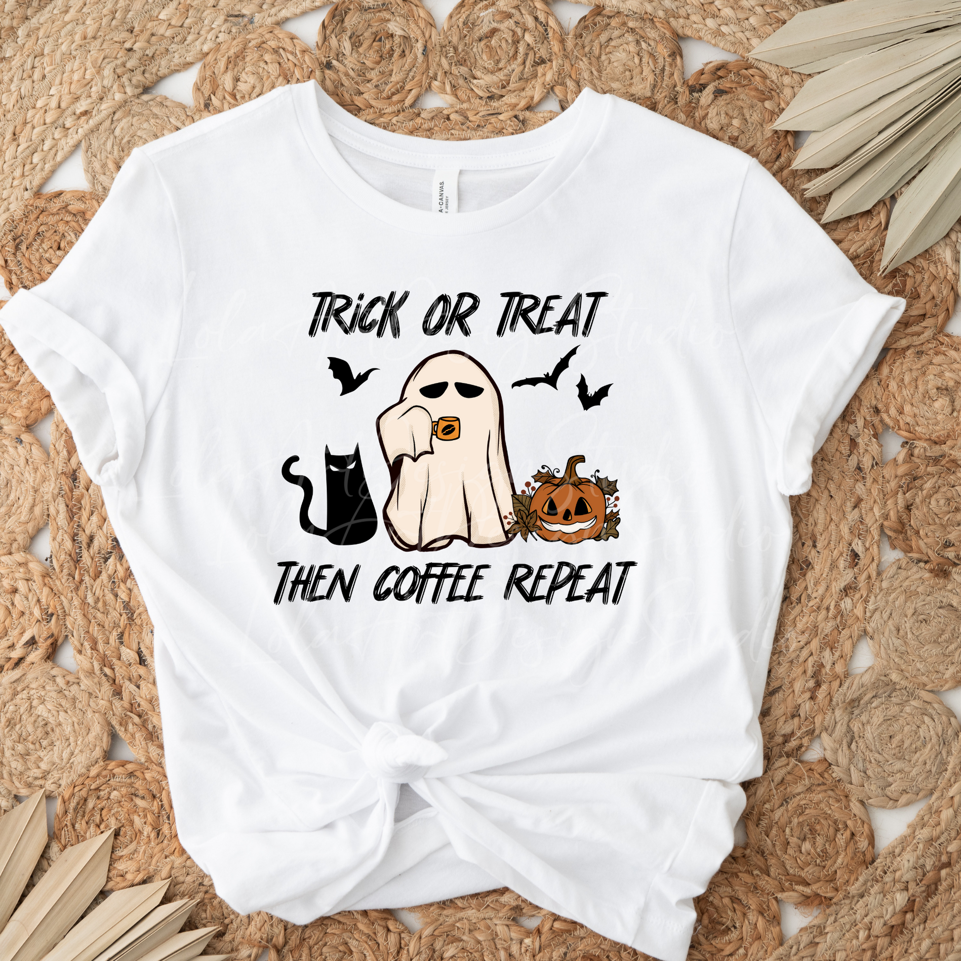 Trick Or Treat The Coffee Repeat Png Sublimation Design, Funny Halloween Spooky Ghosts Pumpkin & Black Cat Sublimation Png, Instant Download