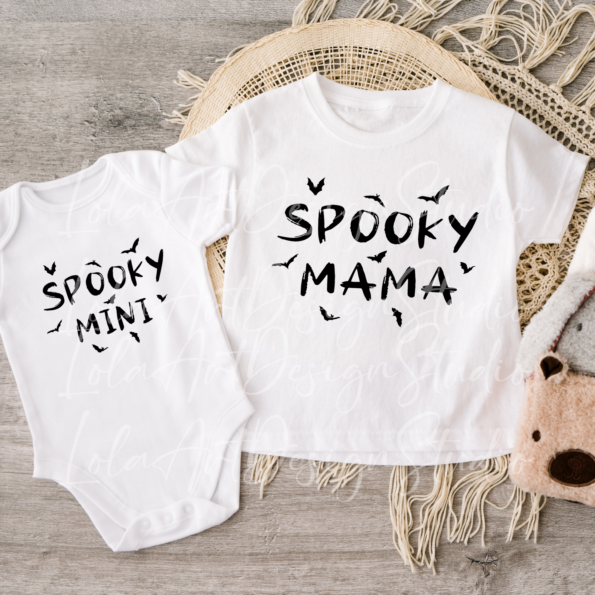 Spooky Mama and Mini Svg & Png Sublimation Design, Halloween Spooky Mama Mini with bats Png, Matching Mother Daughter Svgs, Instant Download