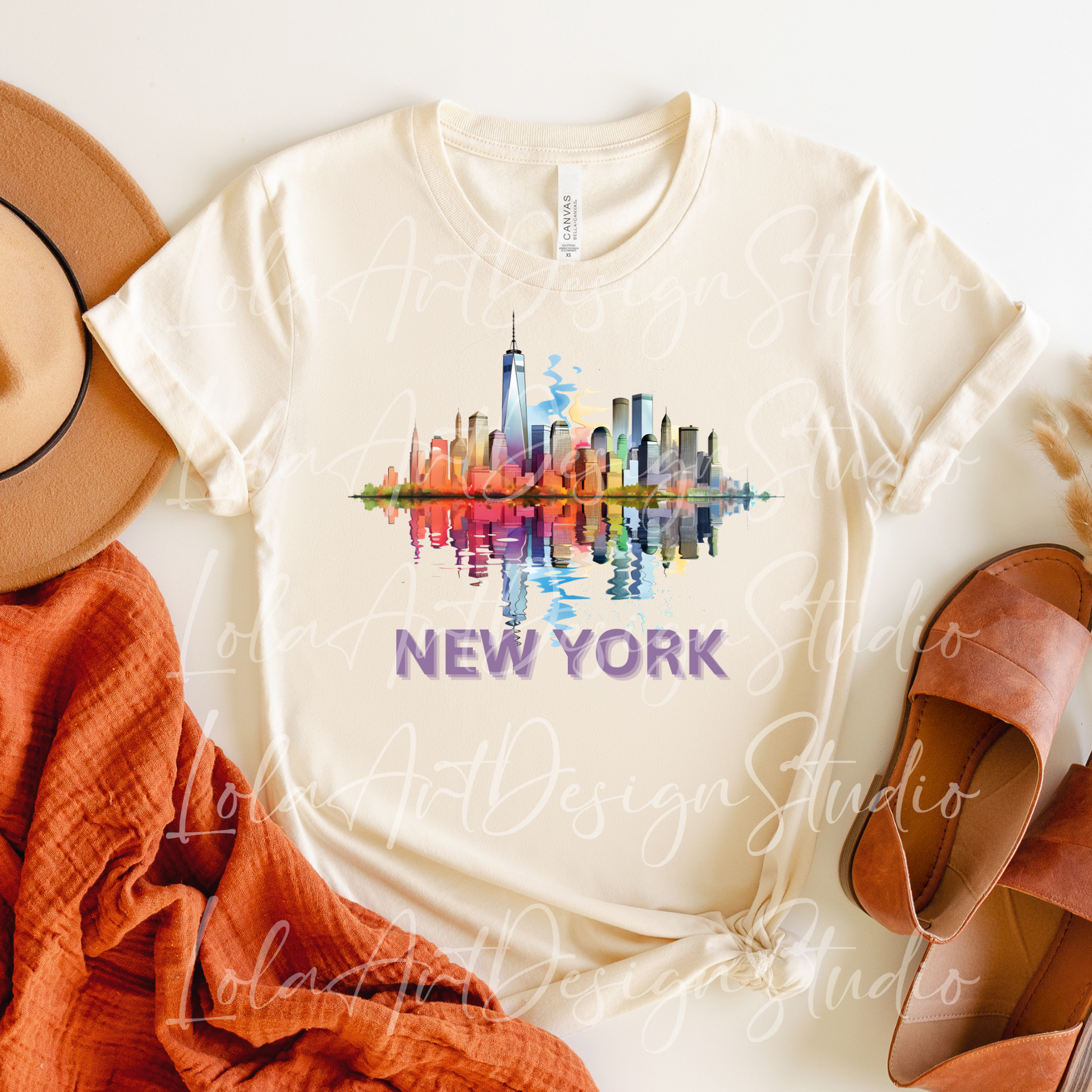 New York Skyline PNG Sublimation Design, Abstract Manhattan Colorful TShirt Design, NYC USA Png Design For T Shirts, Digital Download