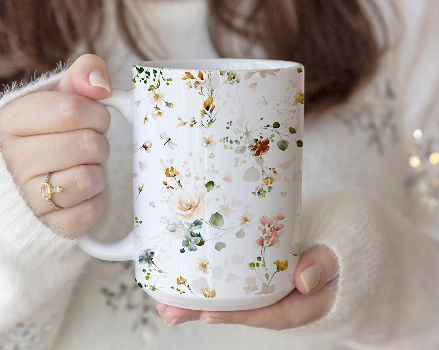 Watercolor Fall colors Flowers Ceramic Coffee Mug