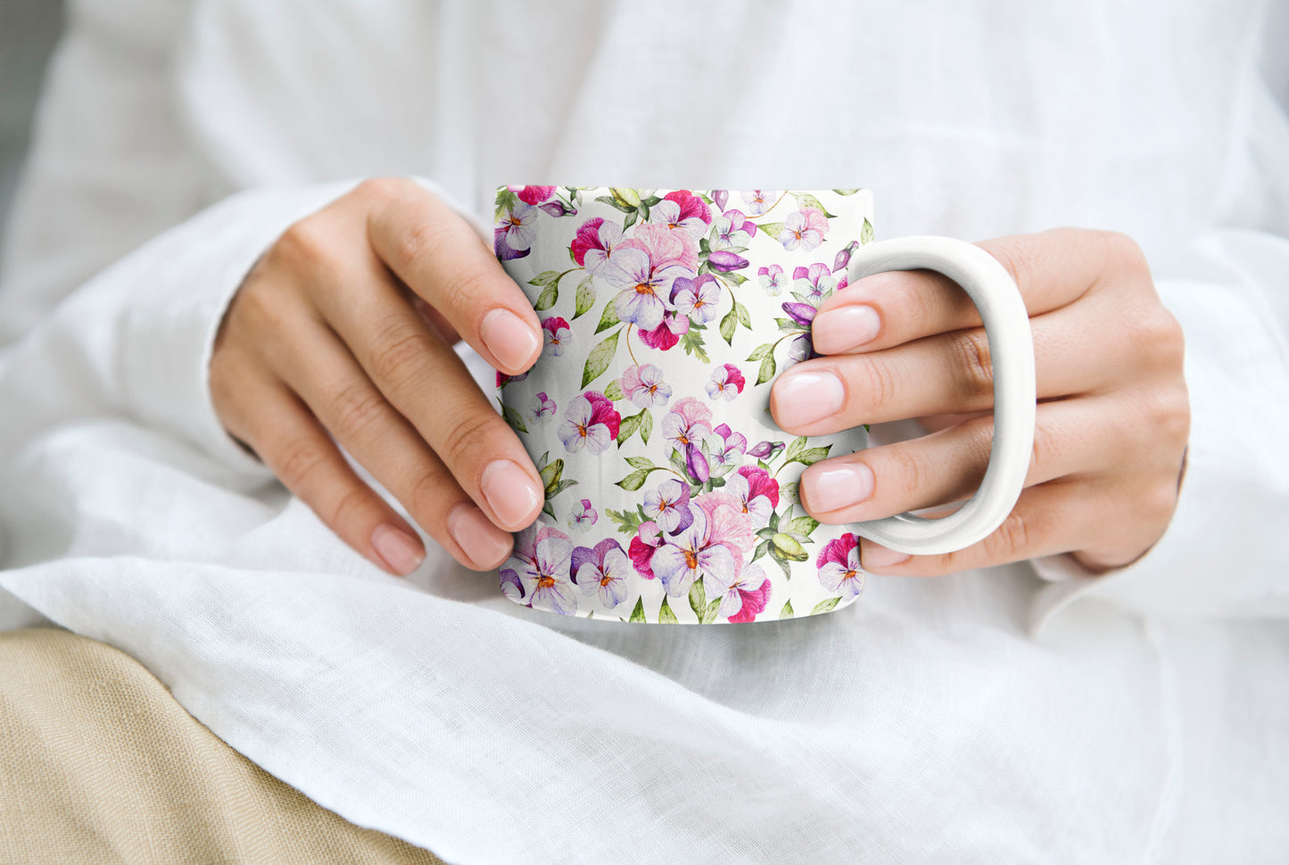  Colorful Watercolor Pansy Flowers Ceramic Coffee Mug