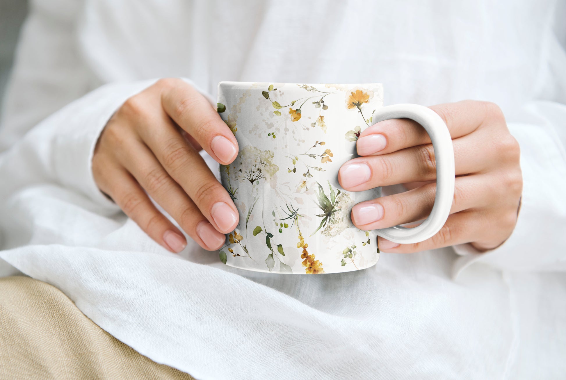 Watercolor Fall Flowers Ceramic Coffee Mug