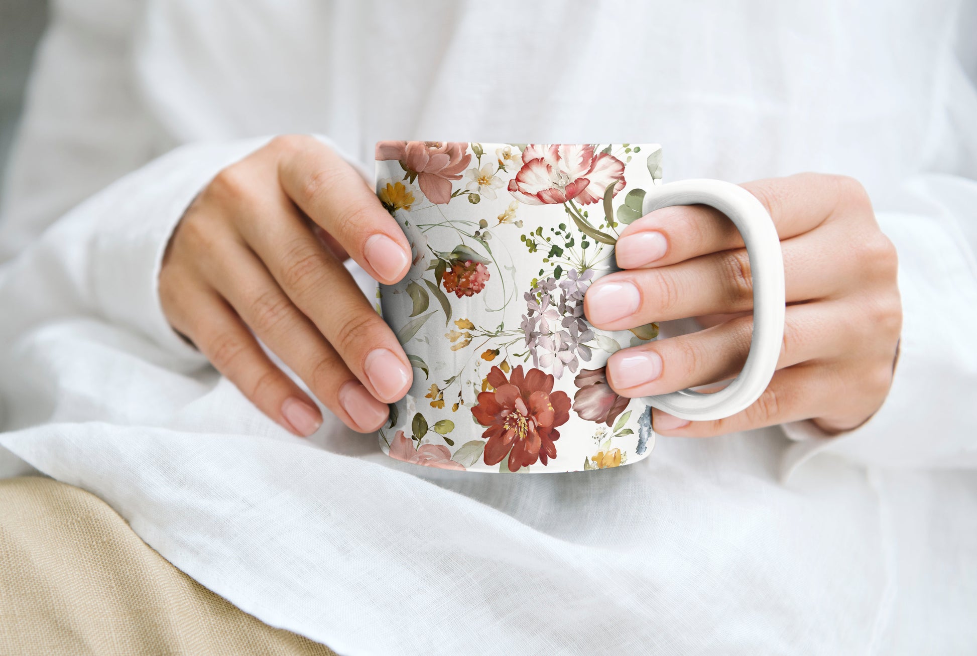 Fall Colors Watercolor Wildflowers Ceramic Coffee Mug