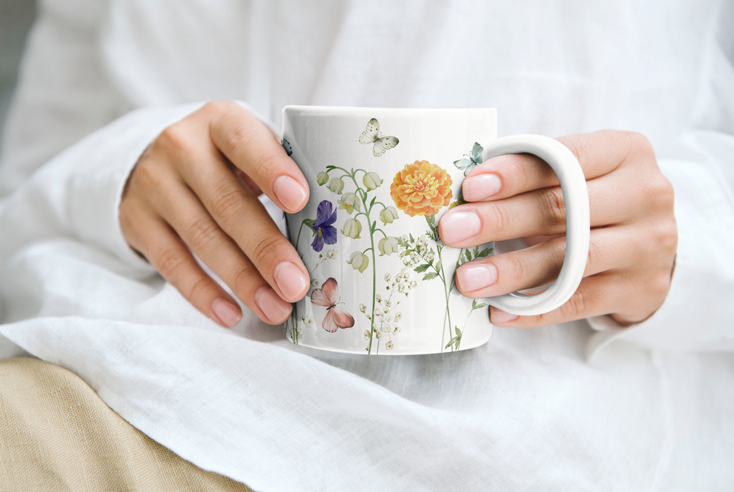 Colorful Watercolor Flowers Ceramic Coffee Mug