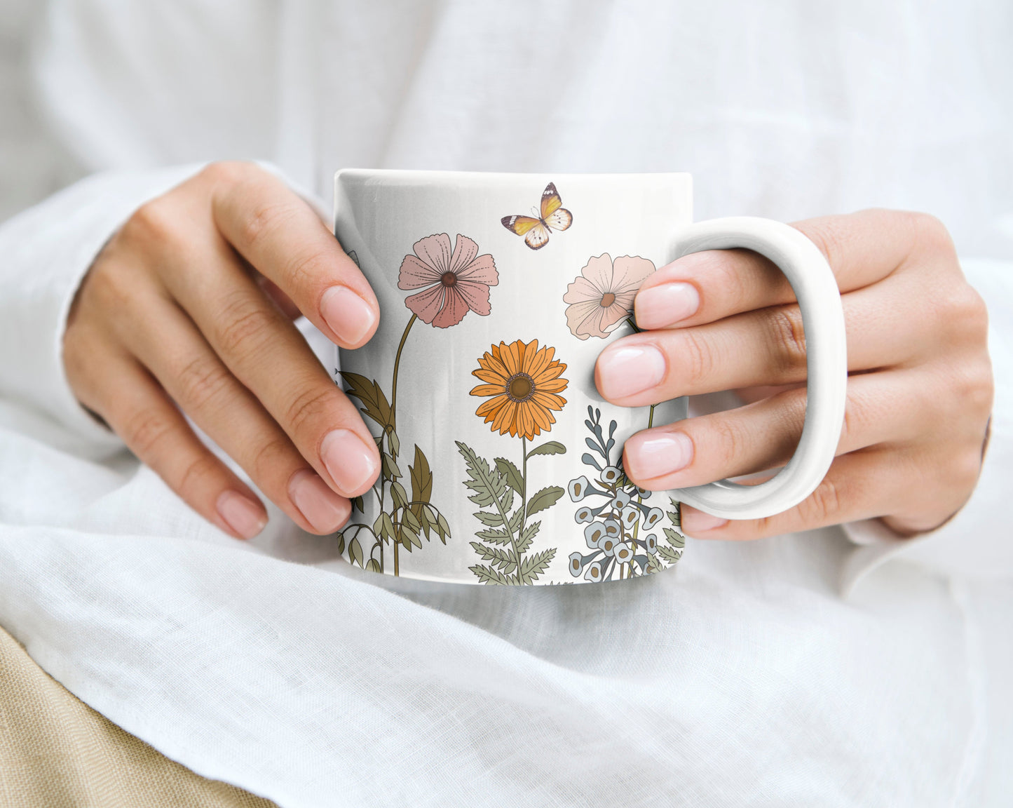 Watercolor Daisy flowers Ceramic Coffee Mug