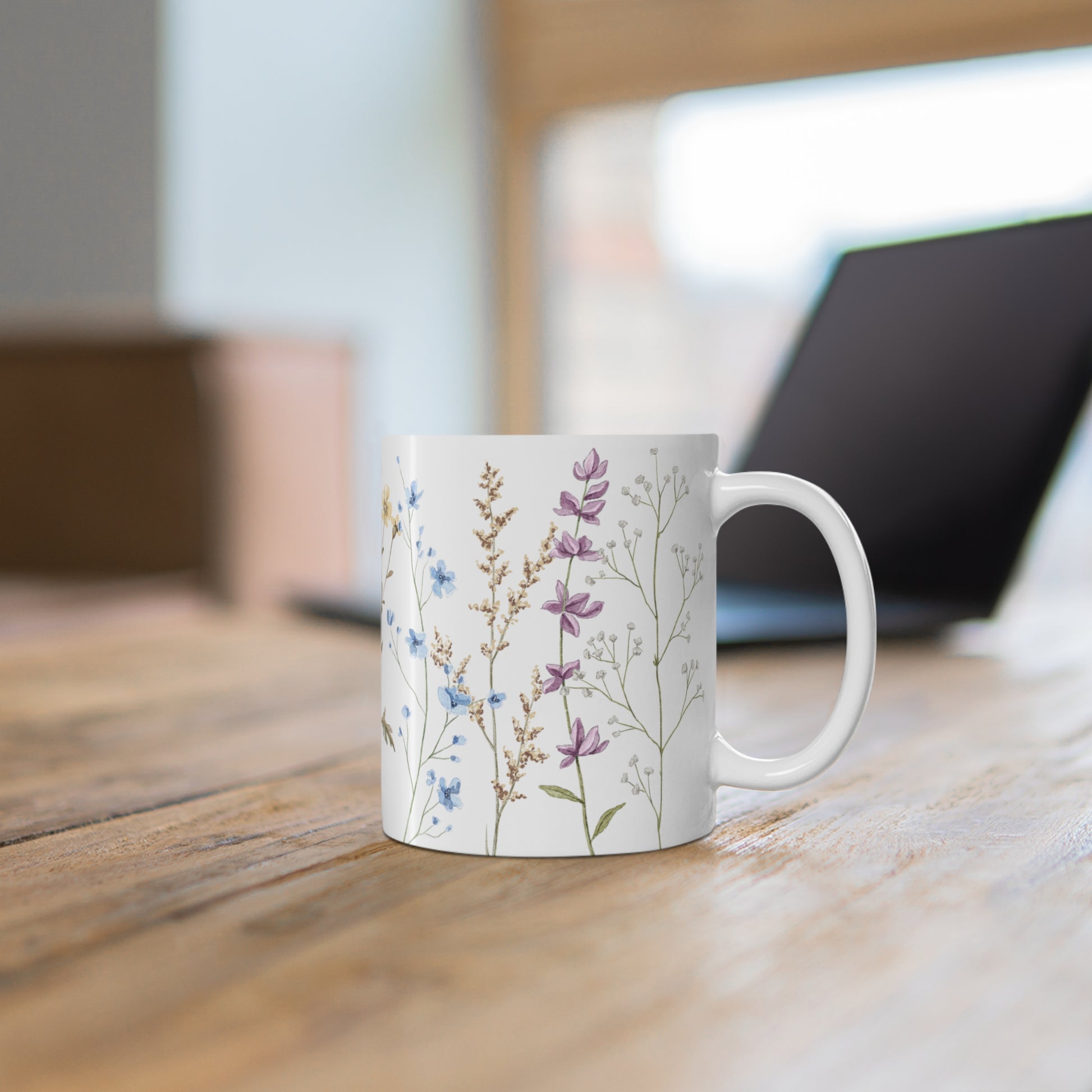 Pressed Flowers Watercolor Ceramic Coffee Mug