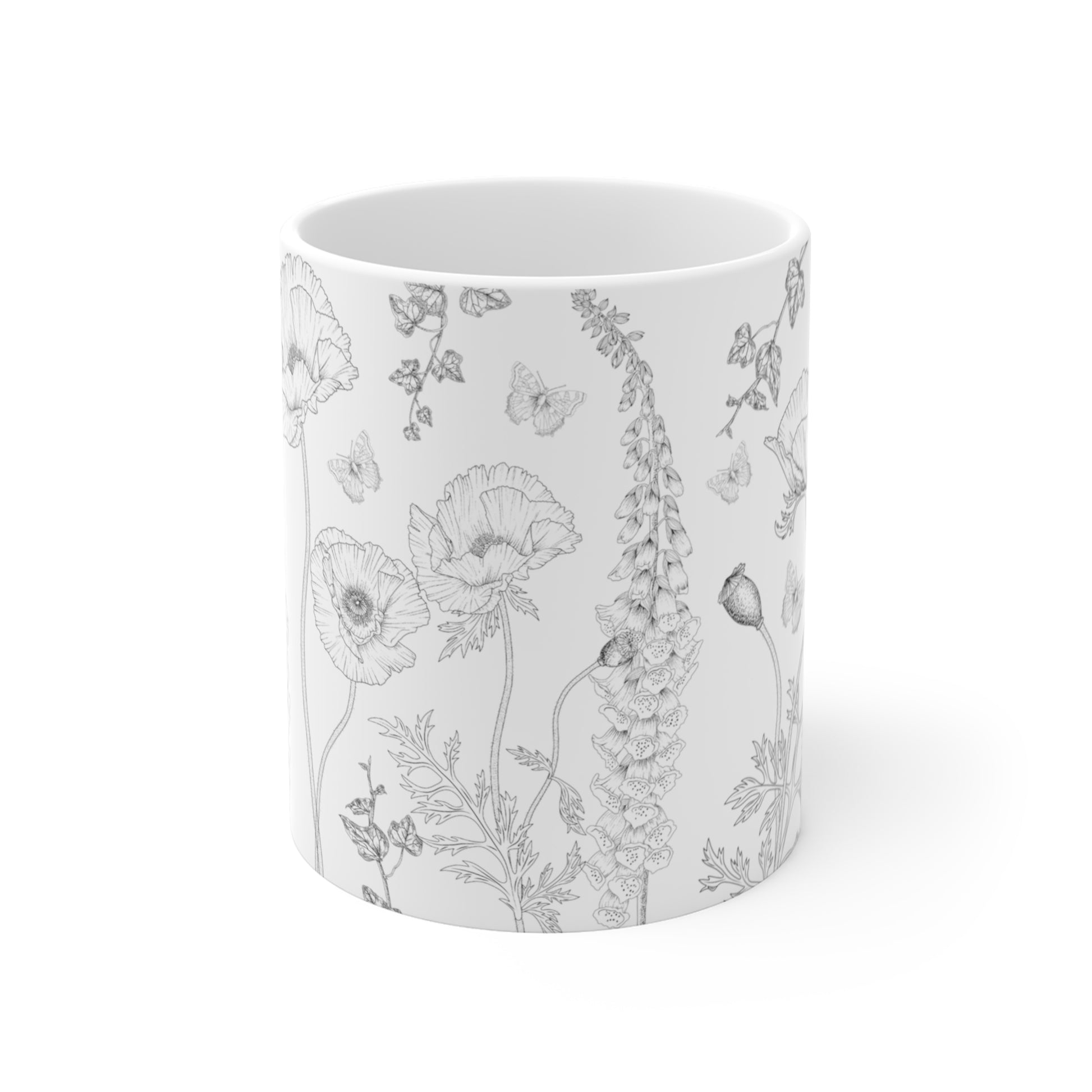 Black And White Floral Design Ceramic Coffee Mug