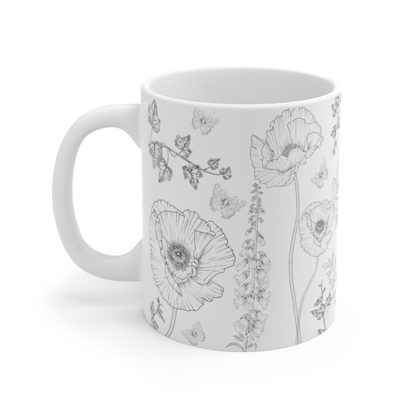 Black And White Floral Design Ceramic Coffee Mug