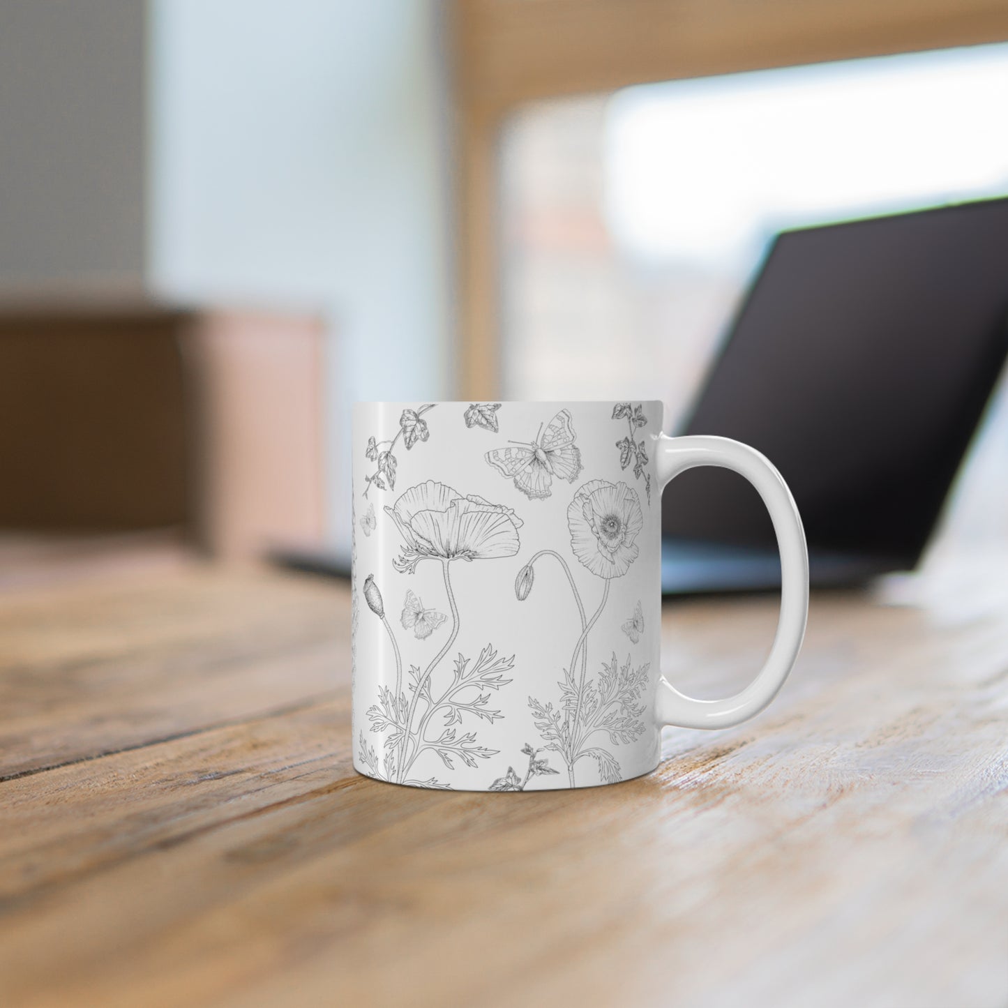 Black And White Floral Design Ceramic Coffee Mug