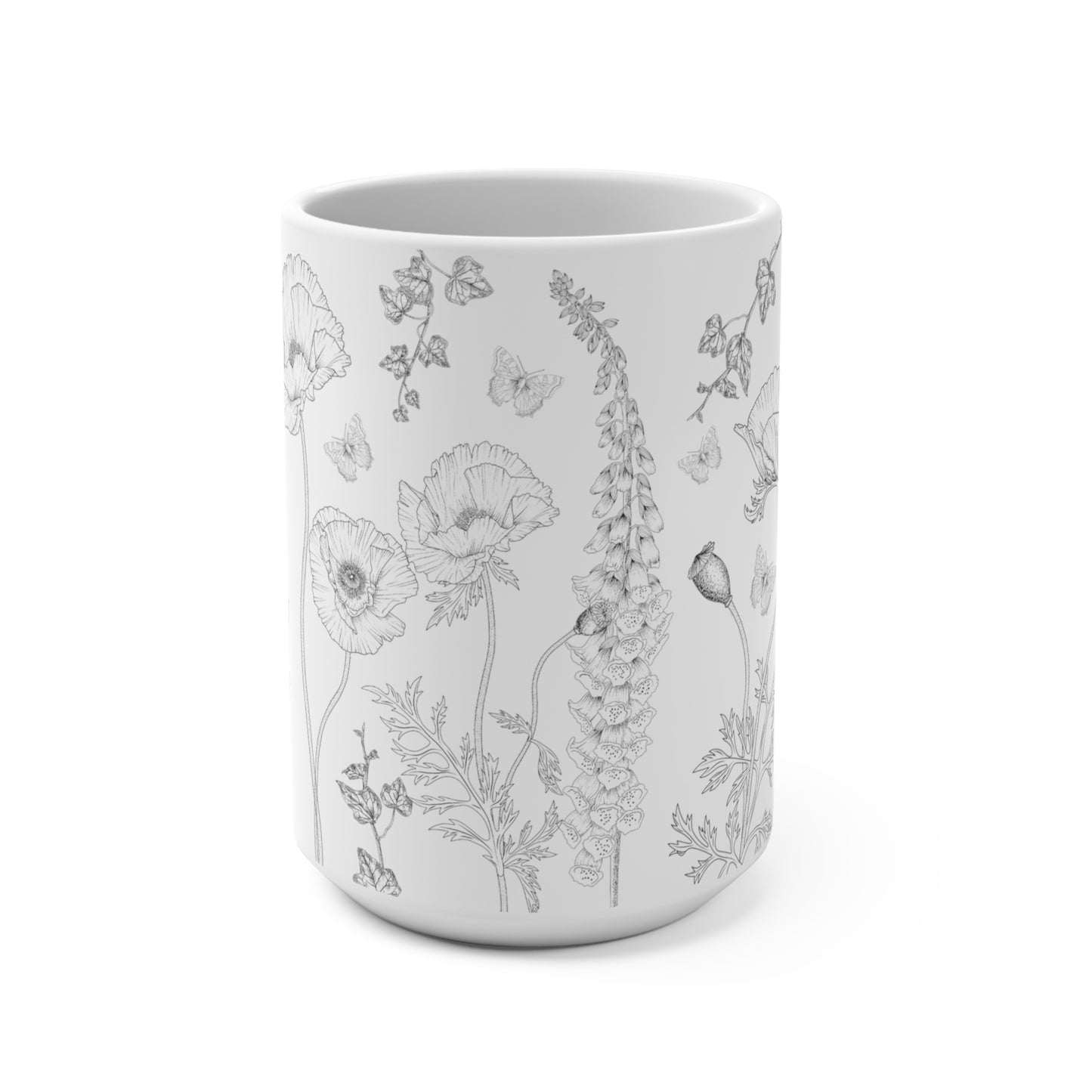 Black And White Floral Design Ceramic Coffee Mug