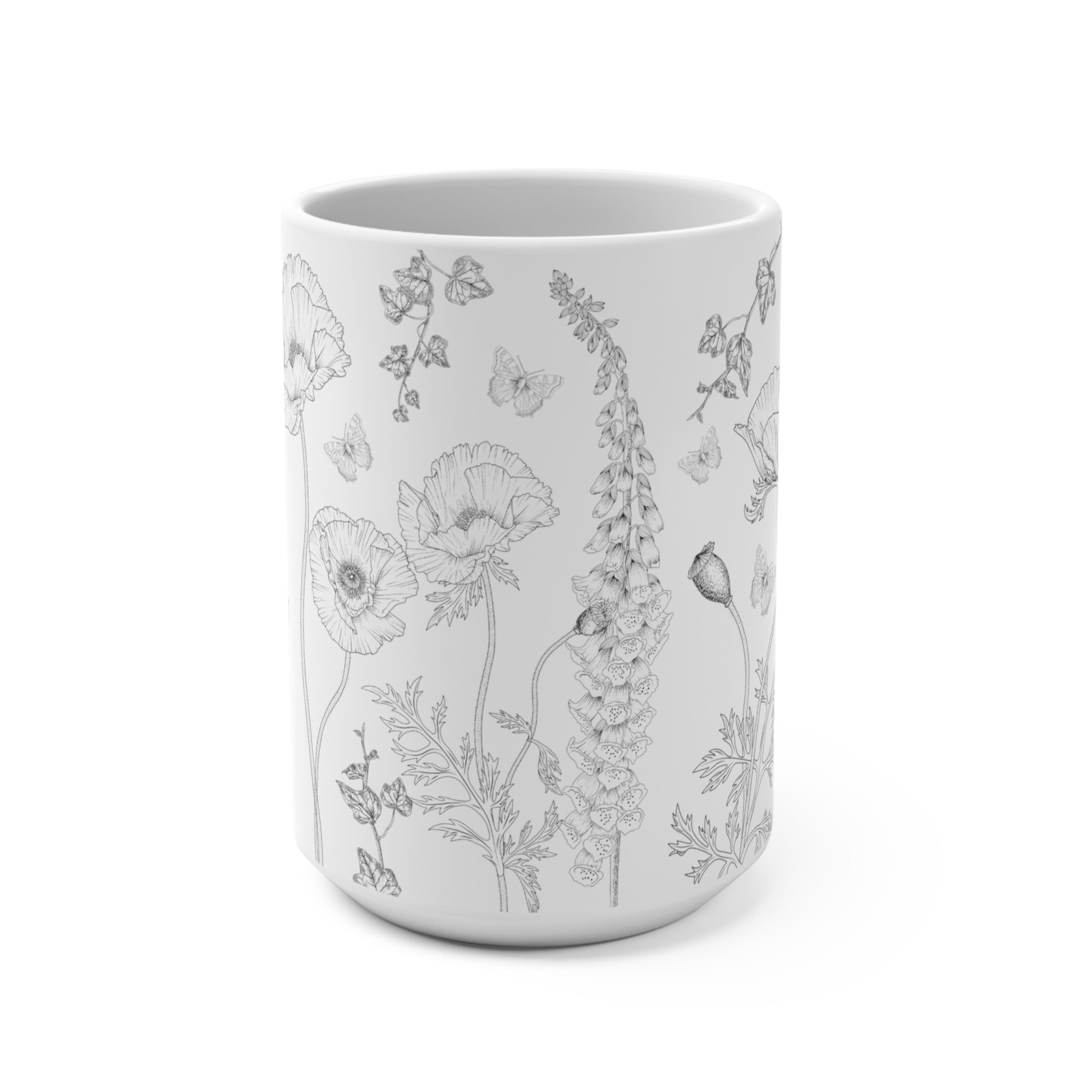 Black And White Floral Design Ceramic Coffee Mug