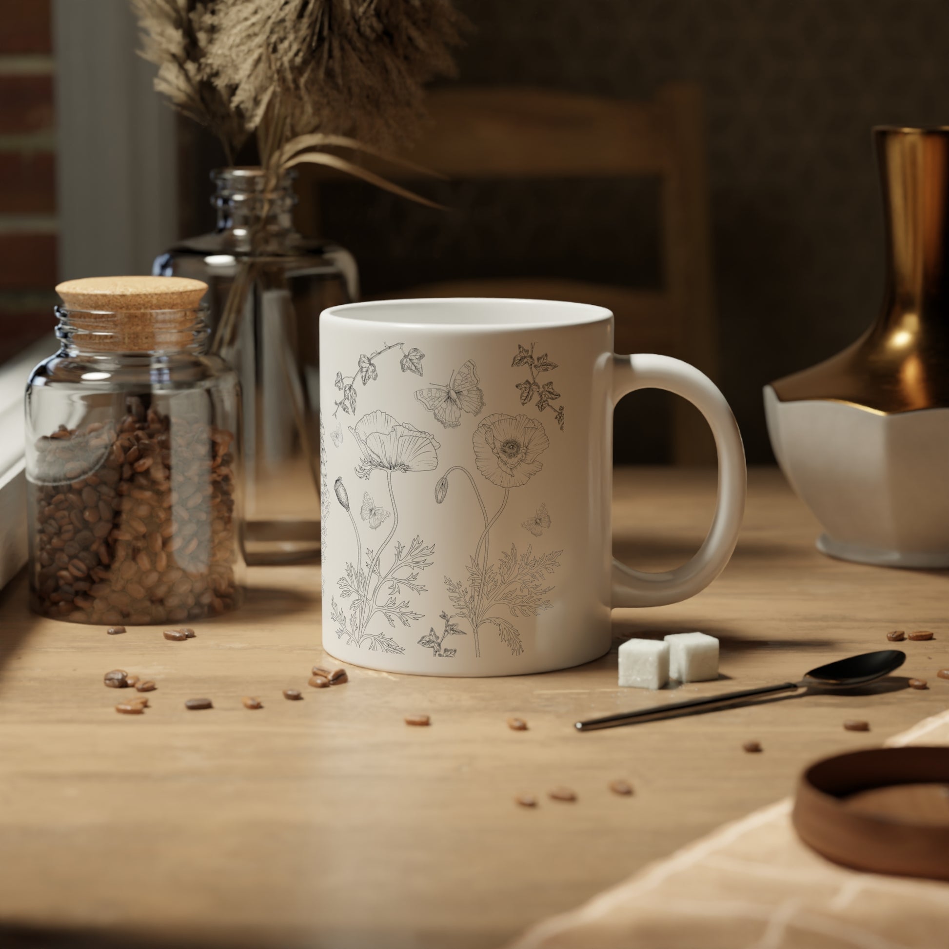 Black And White Floral Design Ceramic Coffee Mug