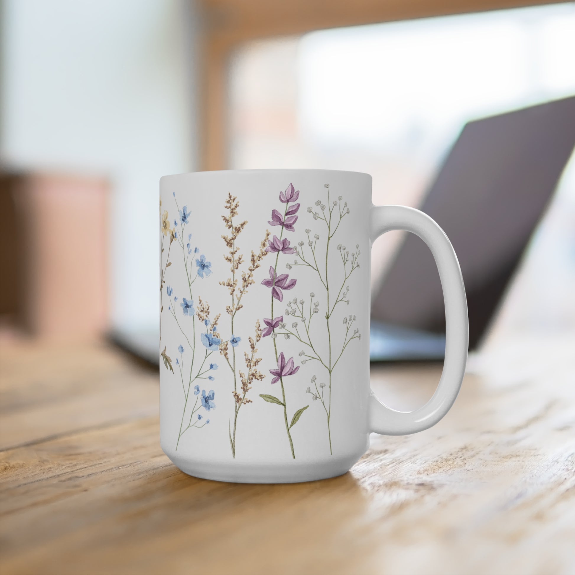 Pressed Flowers Watercolor Ceramic Coffee Mug