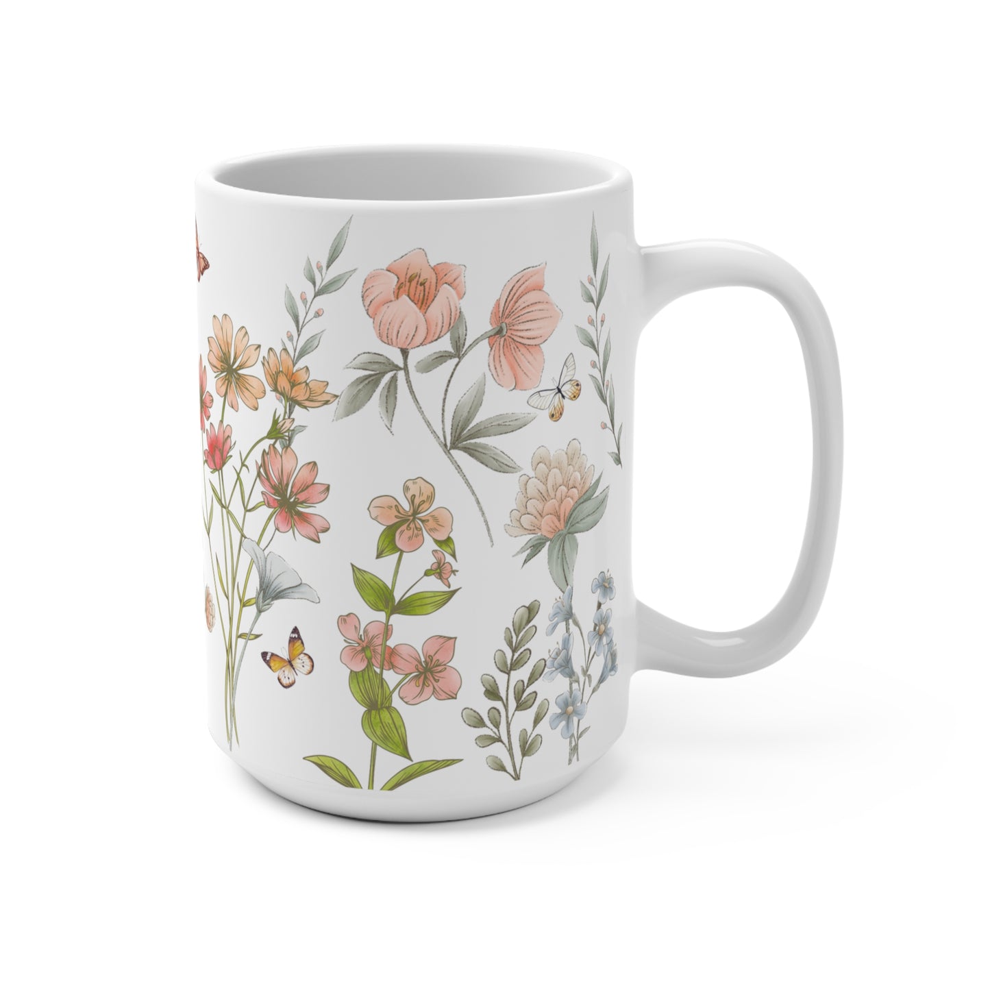 Beautiful Watercolor Pressed Flowers Ceramic Coffee Mug