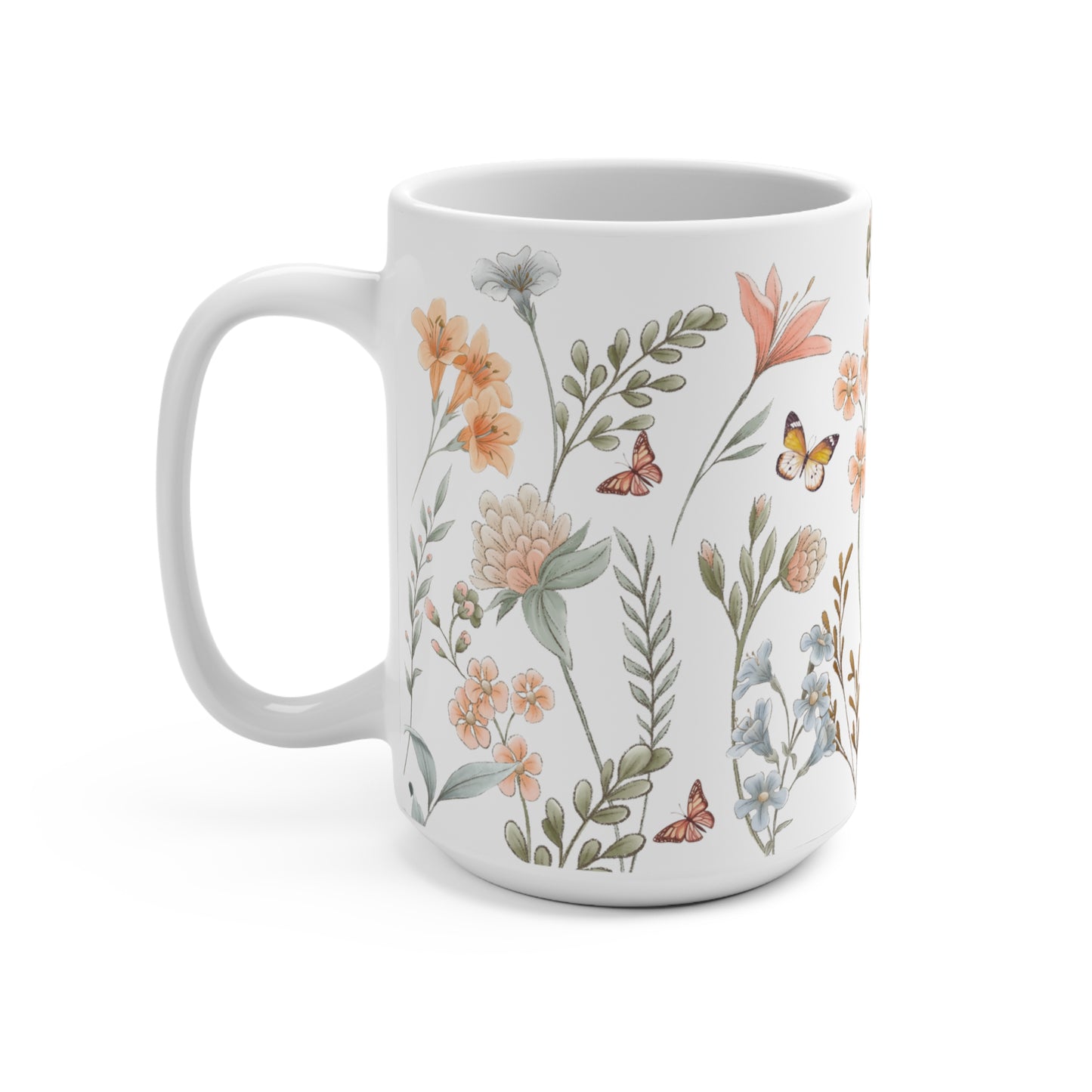 Beautiful Watercolor Pressed Flowers Ceramic Coffee Mug