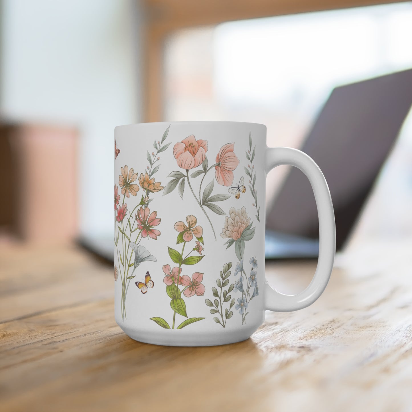 Beautiful Watercolor Pressed Flowers Ceramic Coffee Mug