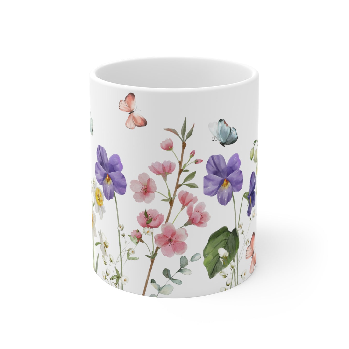 Colorful Watercolor Flowers Ceramic Coffee Mug