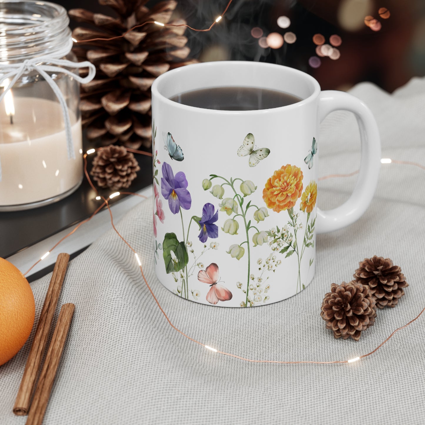 Colorful Watercolor Flowers Ceramic Coffee Mug