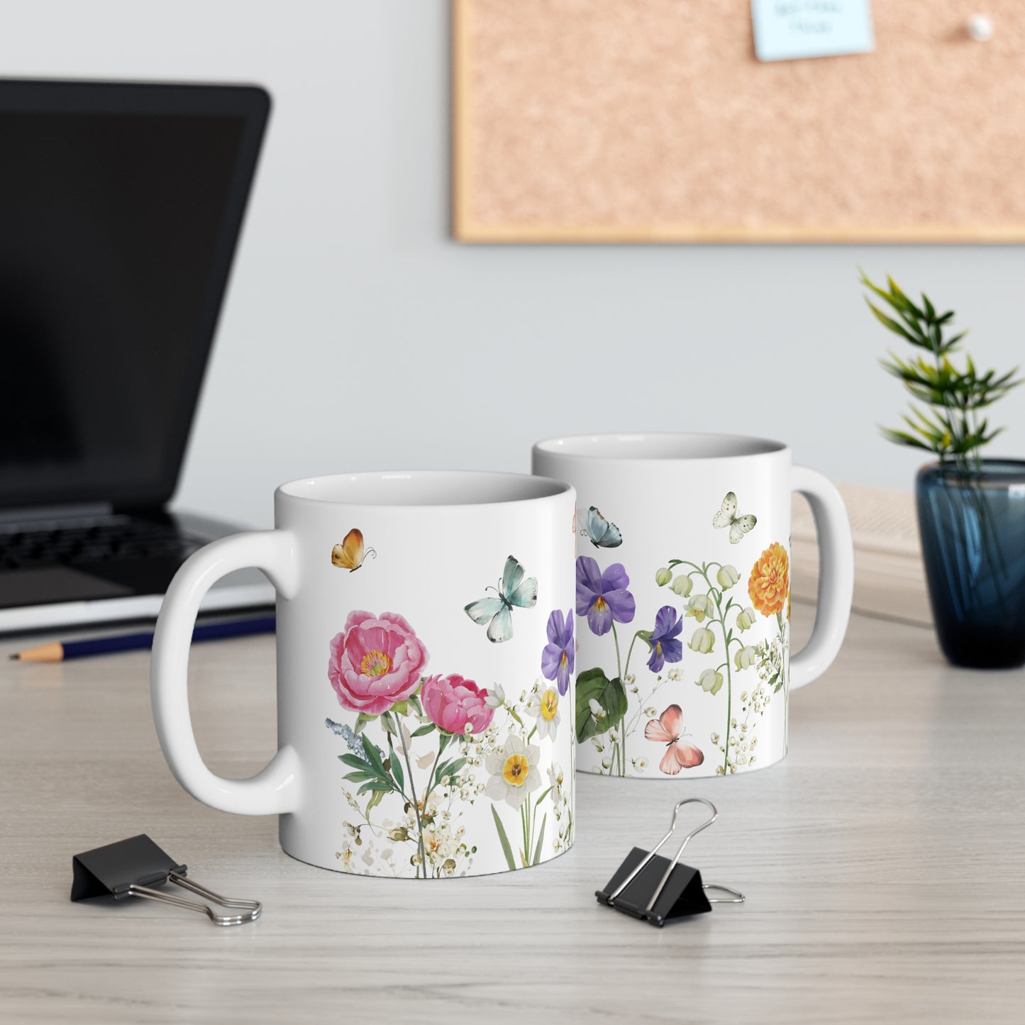 Colorful Watercolor Flowers Ceramic Coffee Mug