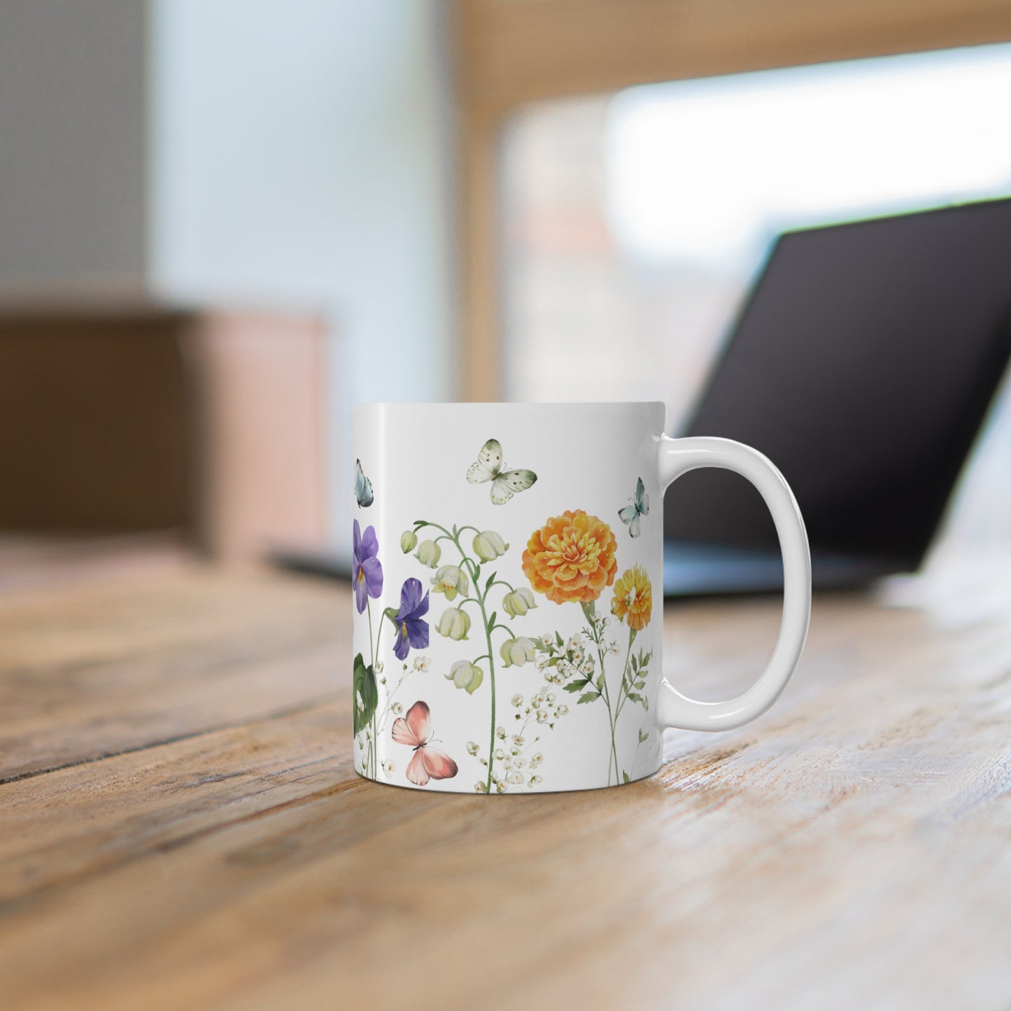 Colorful Watercolor Flowers Ceramic Coffee Mug